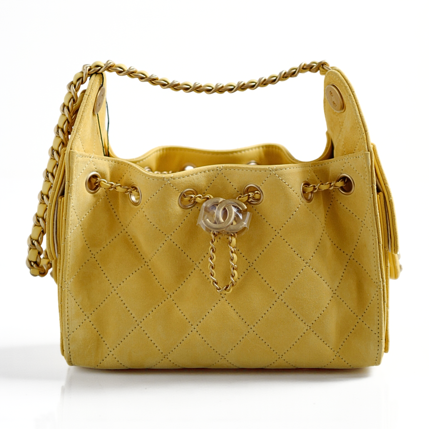 NEW Chanel 26C Mini Hobo Shoulder Bag in Yellow Suede with Gold Hardware