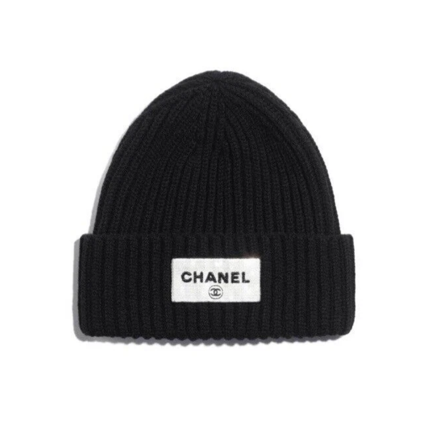 Chanel Black Cashmere Beanie Sequin CHANEL Logo Hat New 23
