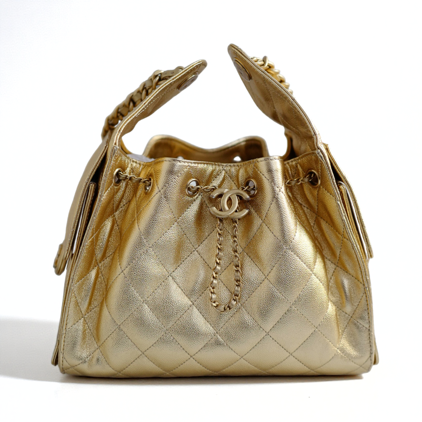 BNIB Chanel 26C Small Hobo Gold Metallic Grained Calfskin with Gold Hardware