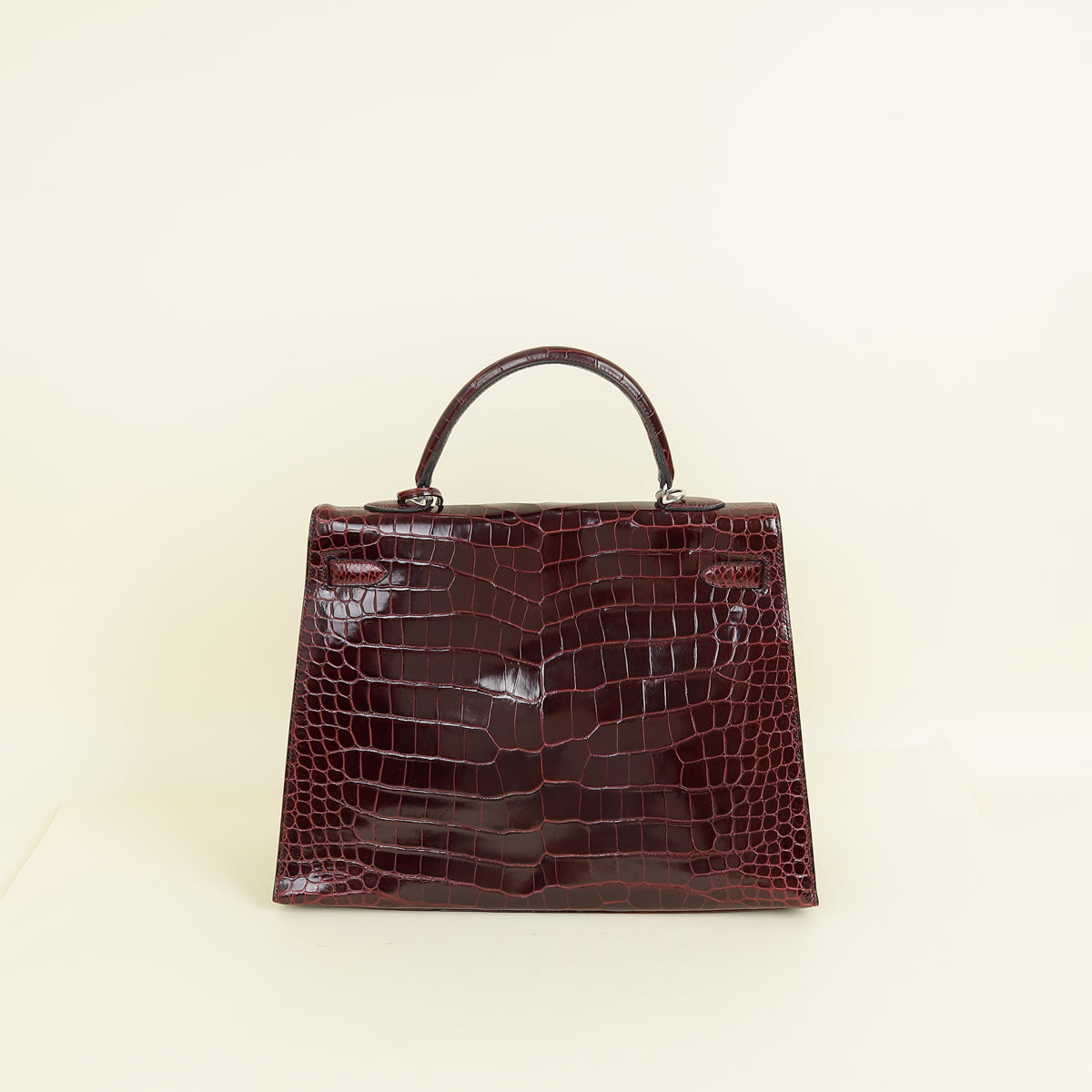 Hermes Bordeaux Shiny Porosus Crocodile Sellier Kelly 35 Bag