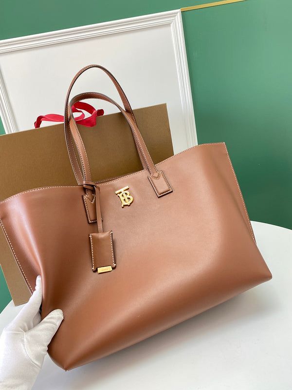 Burberry TB Smooth Leather Tote Bag - Luxury Women Bag (Brown 1)