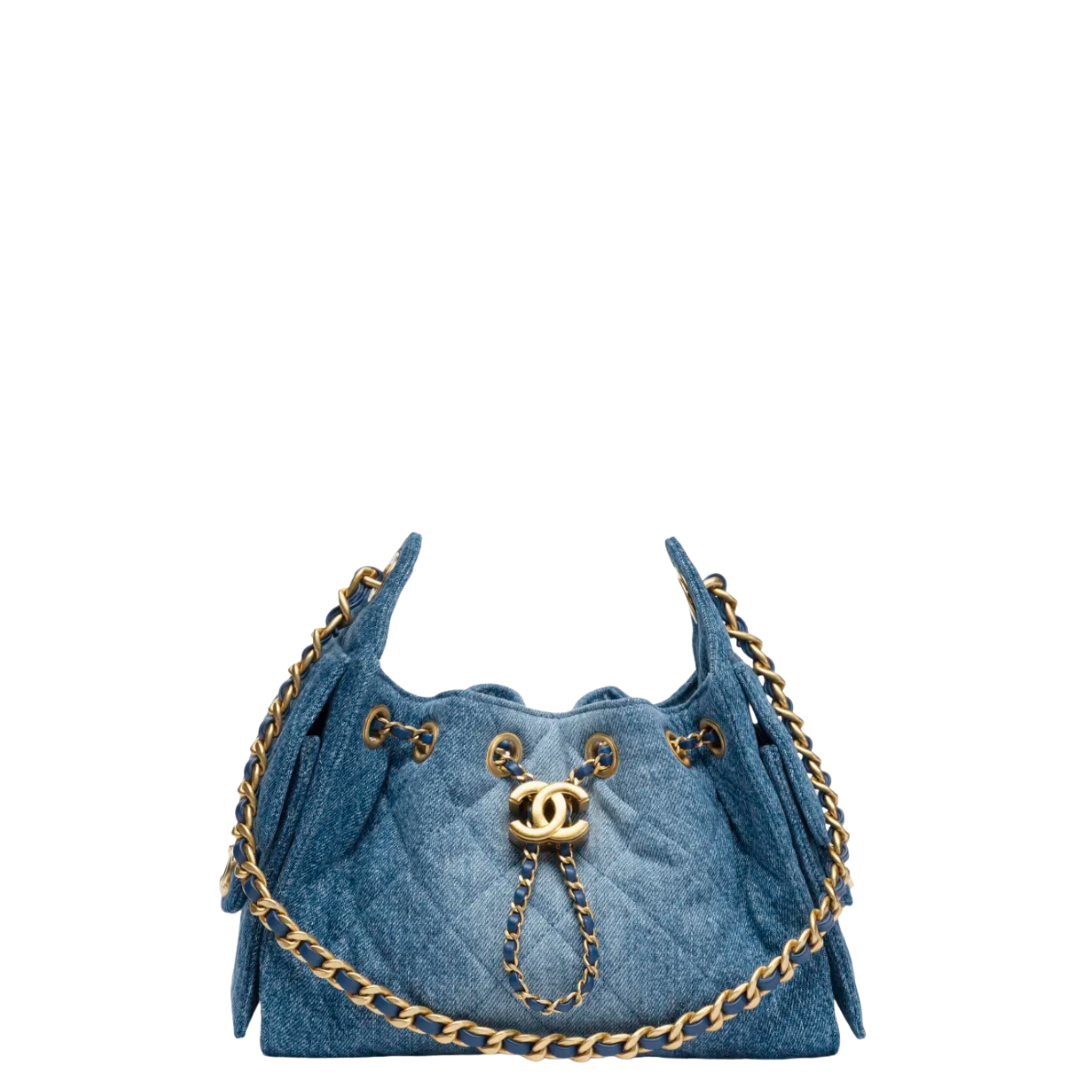 Chanel 25 Mini Handbag Washed Denim & Gold-Tone Metal Blue