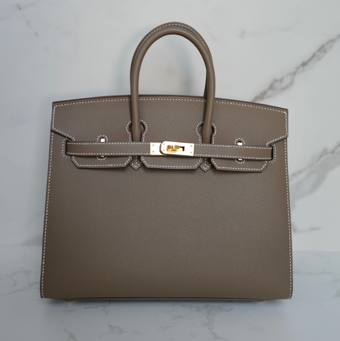 Hermes Birkin 25 Etoupe Epsom Sellier Gold Hardware  K Complete Original Receipt