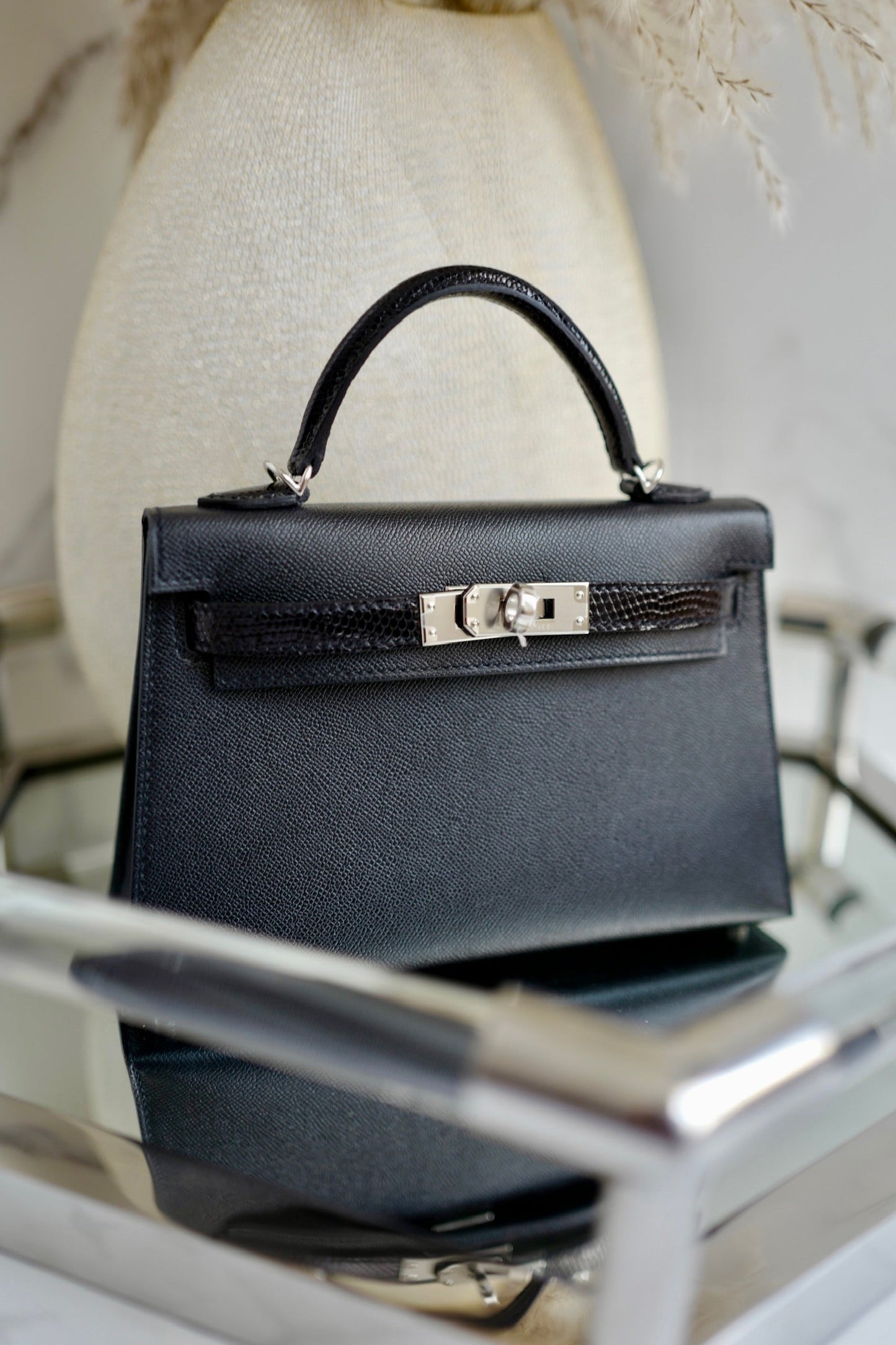 BNIB Hermes Mini Kelly Touch Noir Black Shiny Lizard Palladium HW W 2025