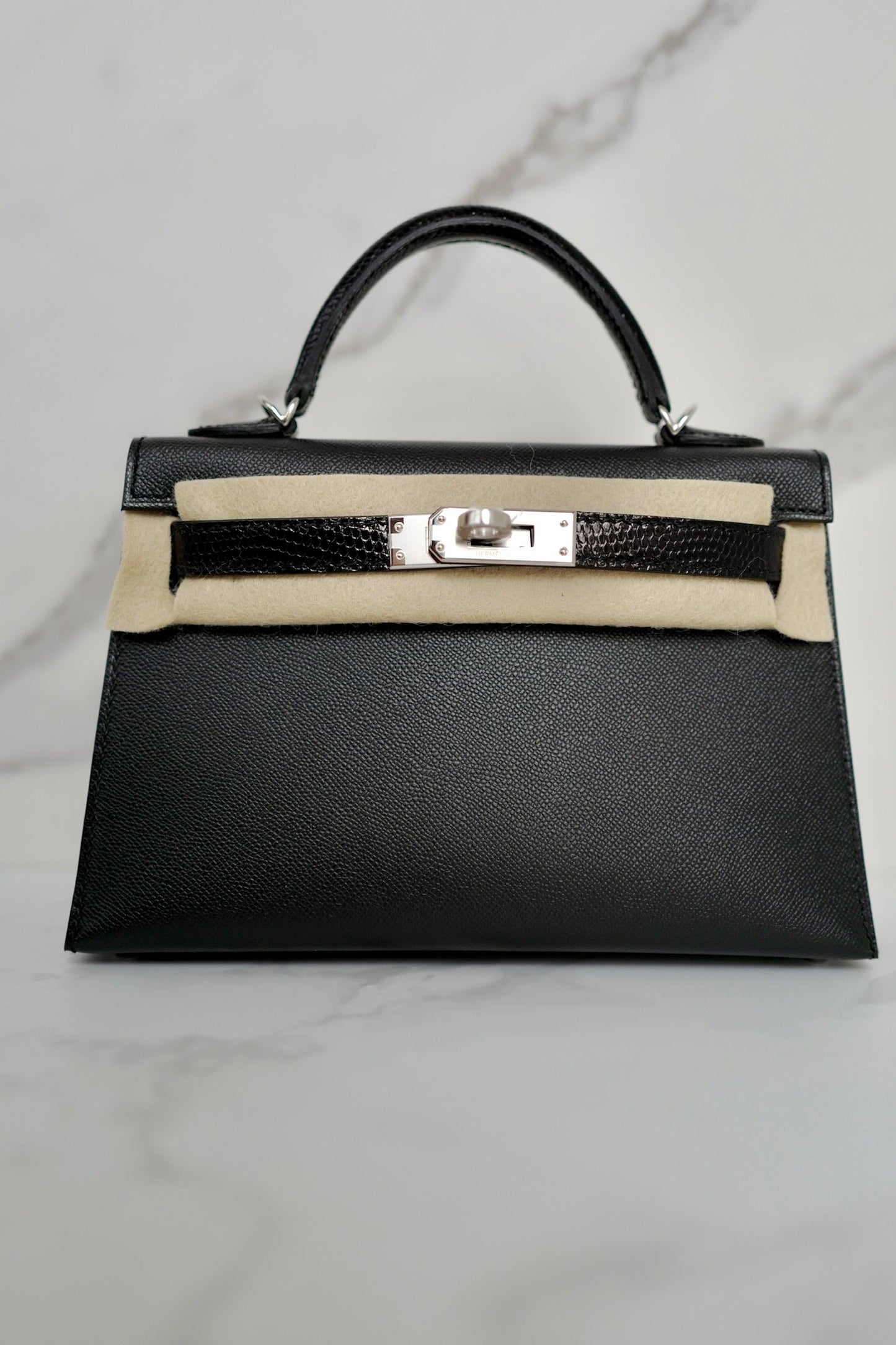 BNIB Hermes Mini Kelly Touch Noir Black Shiny Lizard Palladium HW W 2025