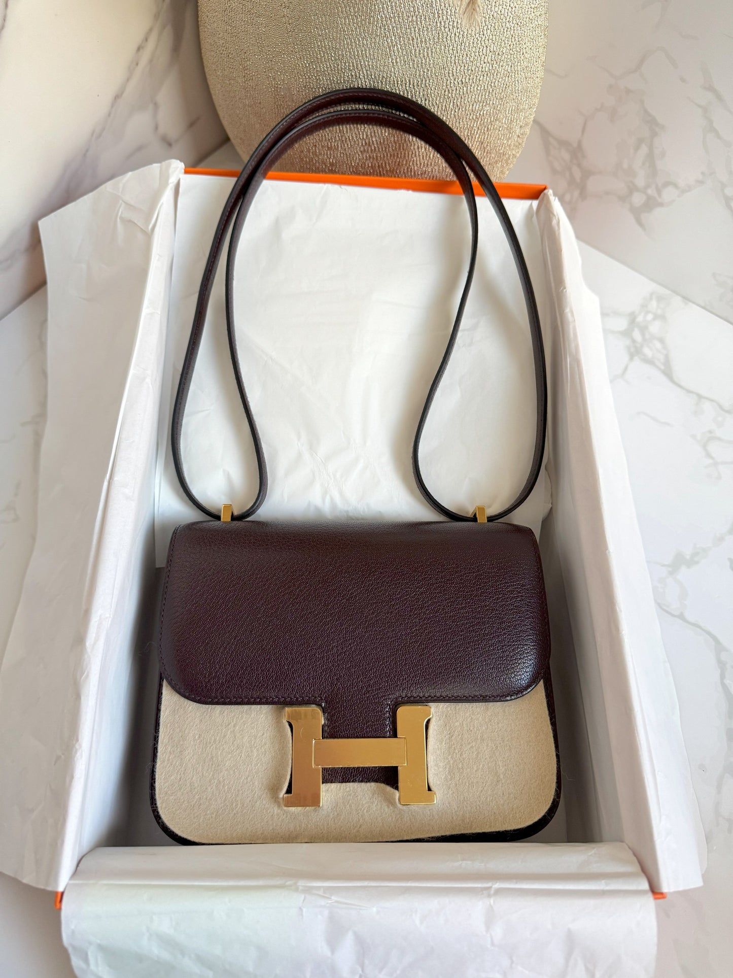 BNIB Hermes Mini Constance 18 Rouge Sellier Chevre leather with gold HW W 2025