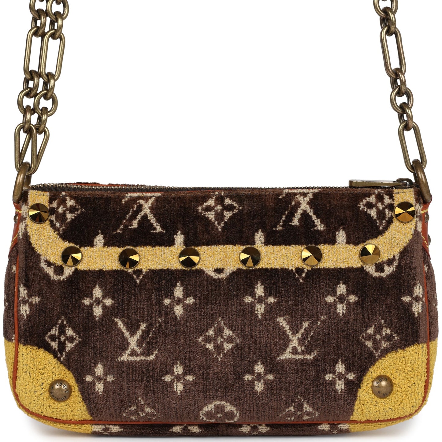 Vintage Louis Vuitton Trompe L'Oeil Pochette Brown and Yellow Velvet Brass Hardware