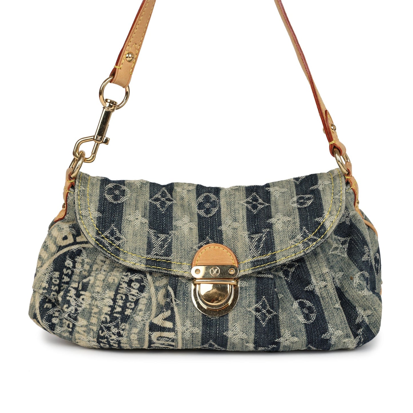 Vintage Louis Vuitton Mini Striped Pleaty Raye Blue Washed Monogram Denim Gold Hardware
