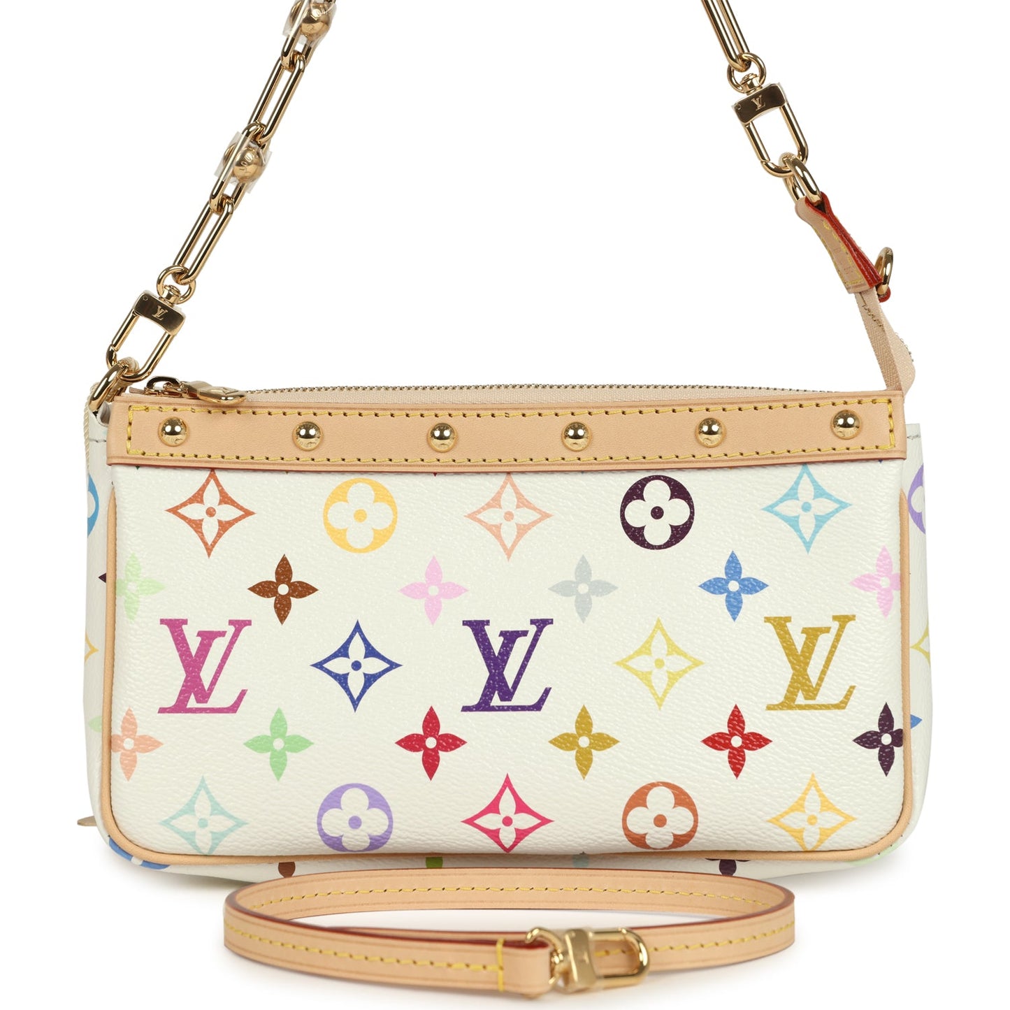 Louis Vuitton X Takashi Murakami Pochette Accessories White Multicolored Monogram Gold Hardware