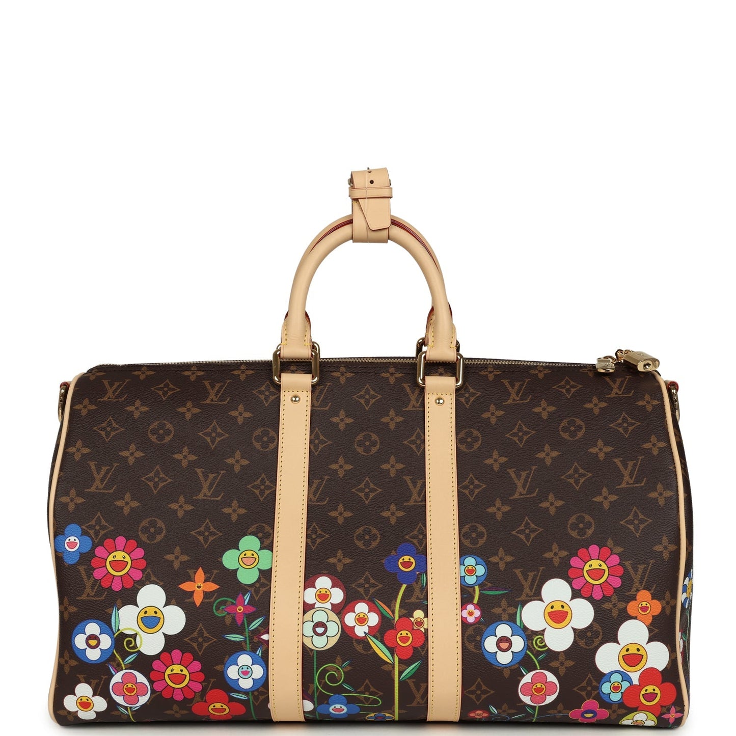 Louis Vuitton X Takashi Murakami "Garden" Keepall Bandouliere 45 Brown Multicolor Monogram Flowers Gold Hardware