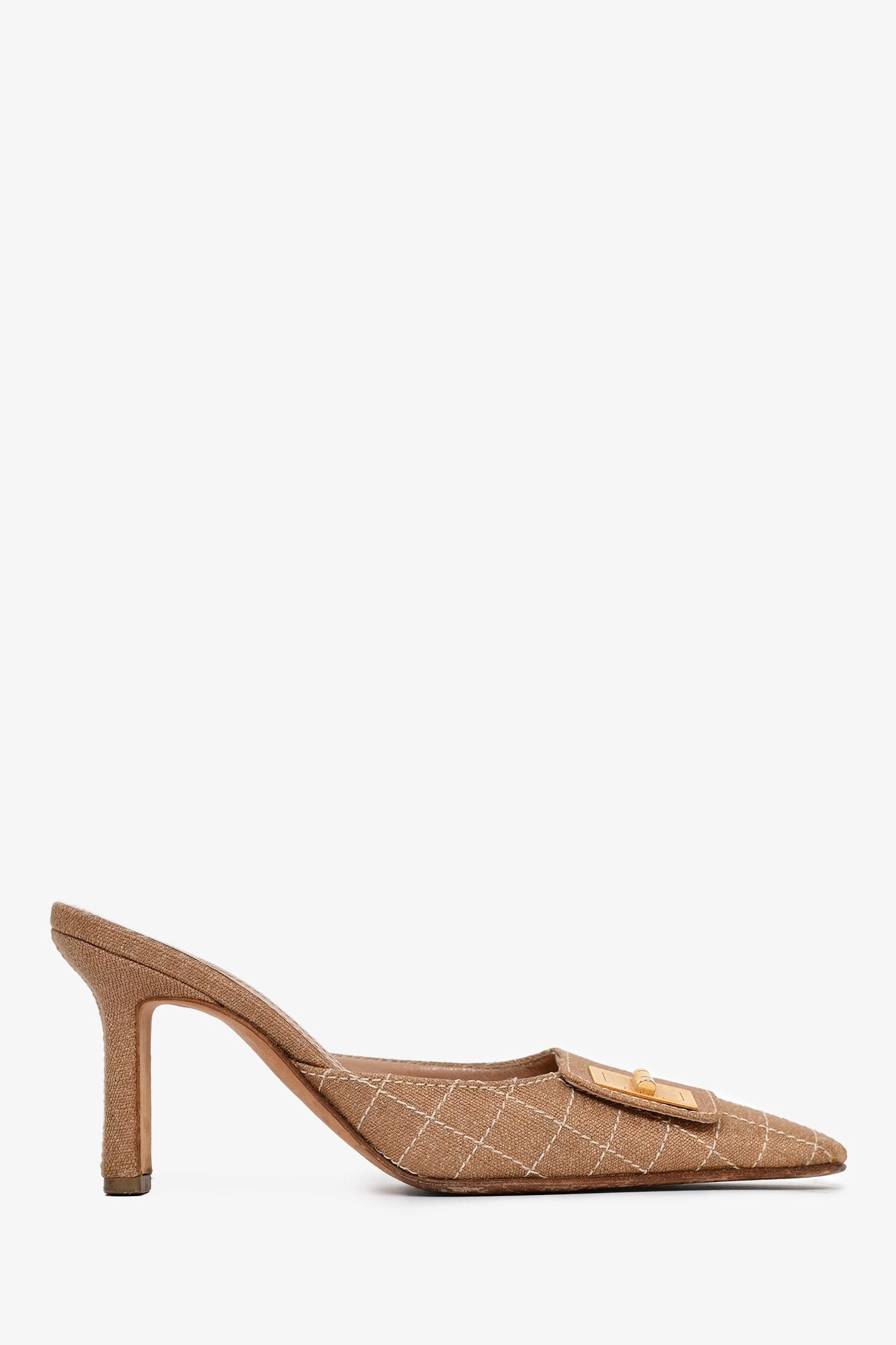 Pre-Loved Chanel™ Vintage Beige Gold Lock Mules Size 37