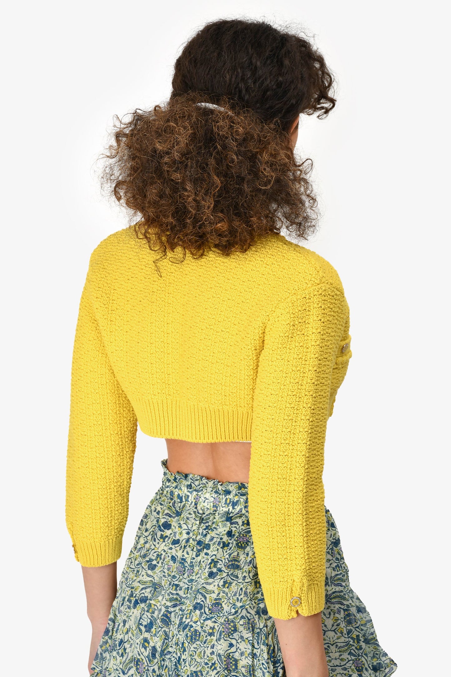 Pre-Loved Chanel™ Short Sleeve 2020 Yellow Cotton Blend Knit Cropped Cardigan Size 34