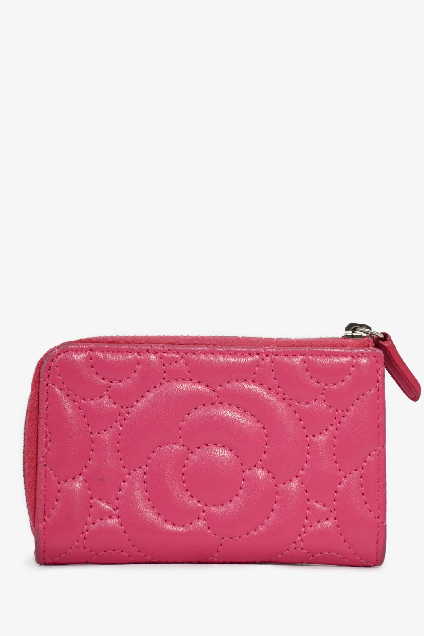 Pre-Loved Chanel™ 2017-18 Hot Pink Camellia Flower Key Ring Card Holder