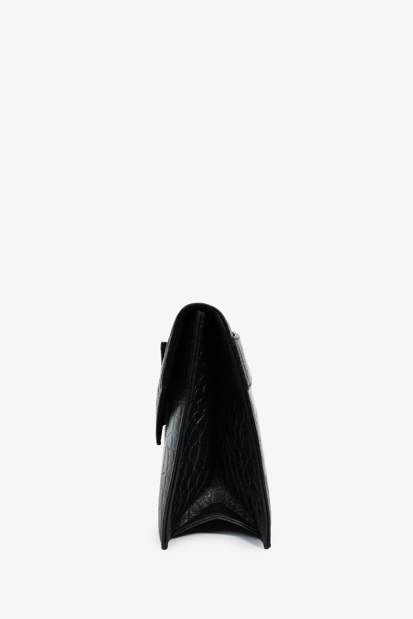 Alexander McQueen Black Croc Effect Leather Envelope Clutch
