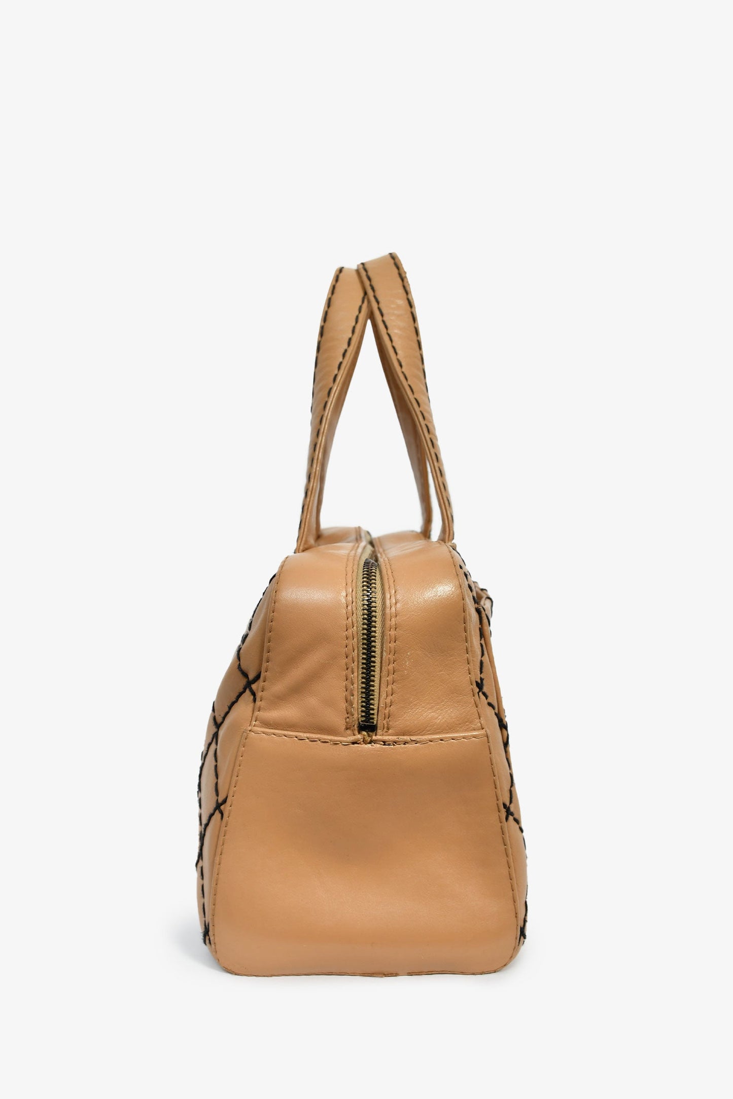 Pre-Loved Chanel™ 2000-2002 Tan Contrast Leather Medium Boston Bag
