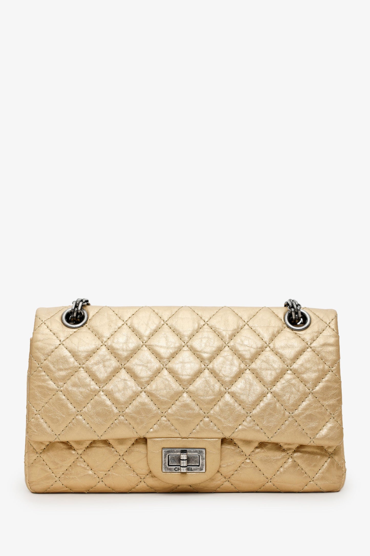 Pre-Loved Chanel™ 2008-09 Gold Metallic Quilted Aged Calfskin Reissue 2.55 Flap Bag