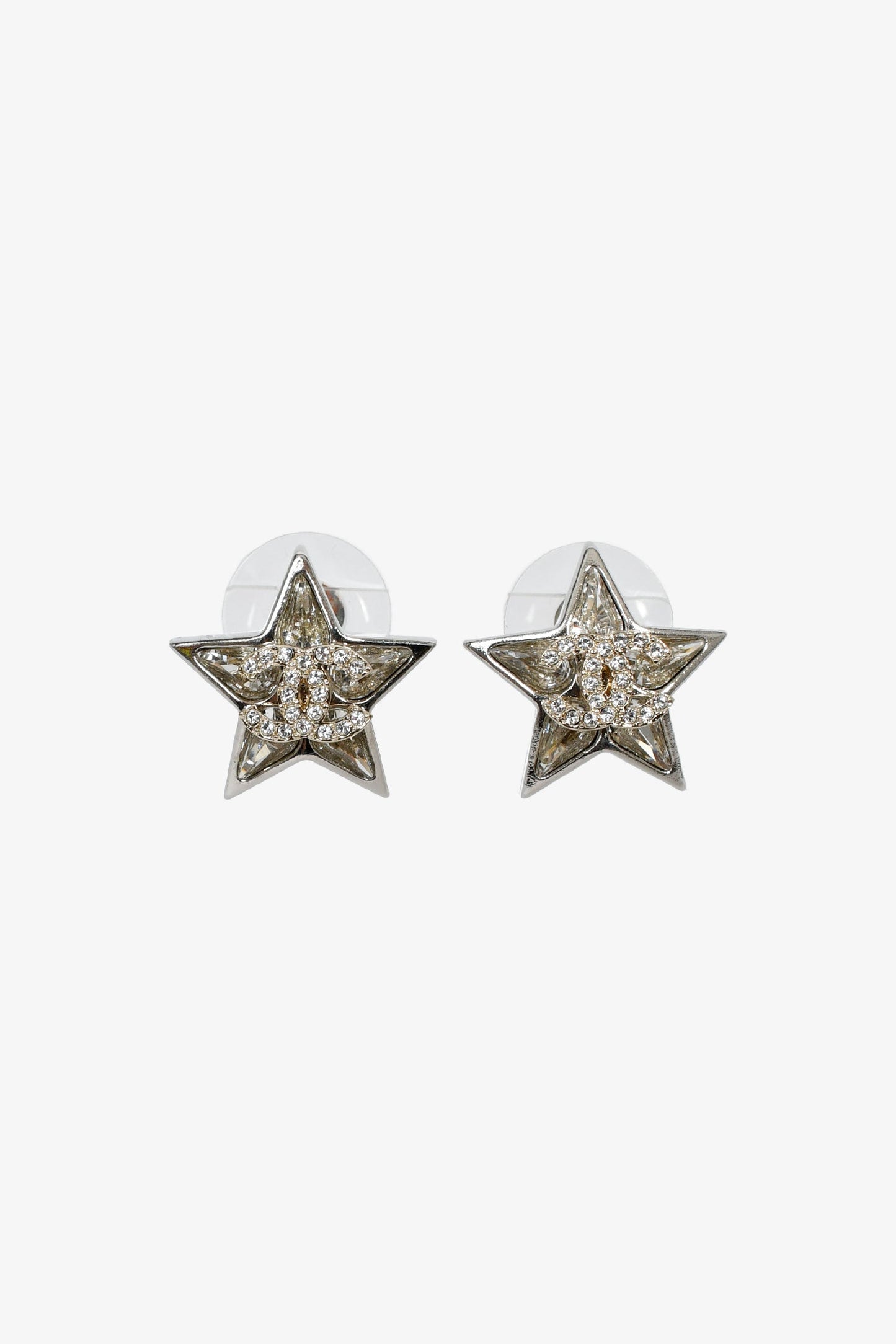 Pre-Loved Chanel™ 2023 Silver Toned Star CC Stud Earrings