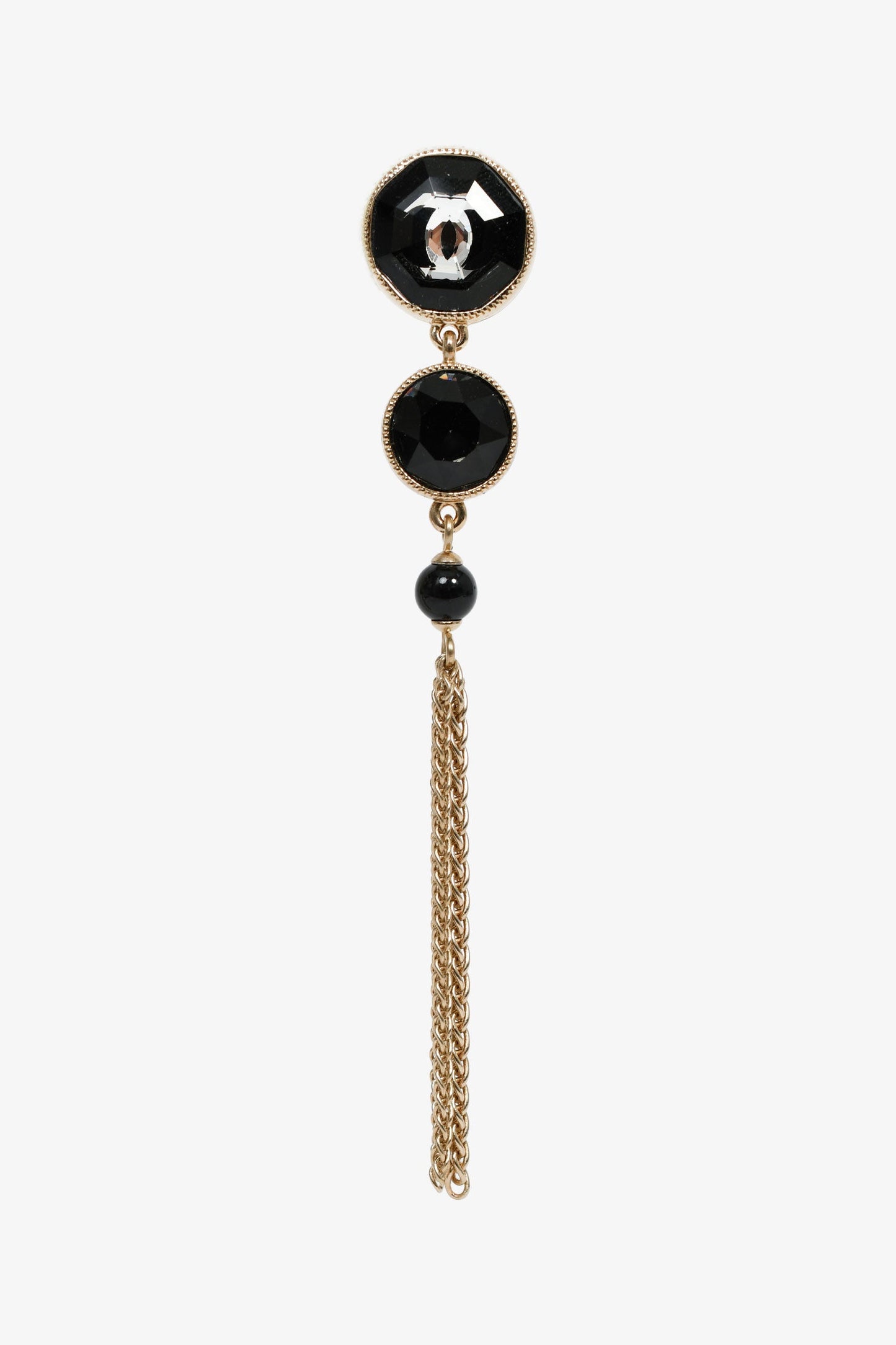 Pre-Loved Chanel™ 2018 Gold Toned Black Double Crystal CC Dangle Earrings