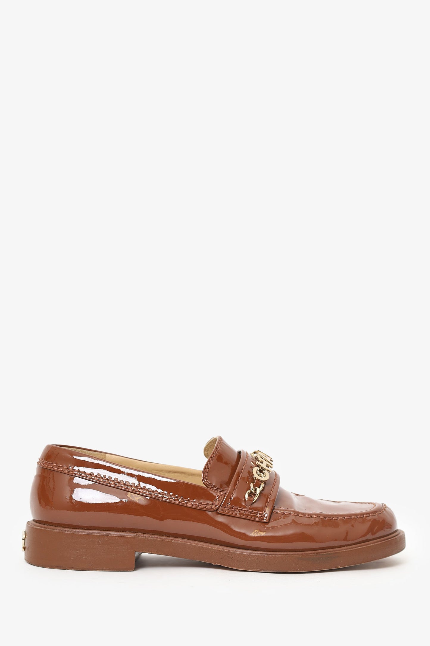 Pre-Loved Chanel™ Brown Patent Leather 'Chanel' Loafers Size 37.5