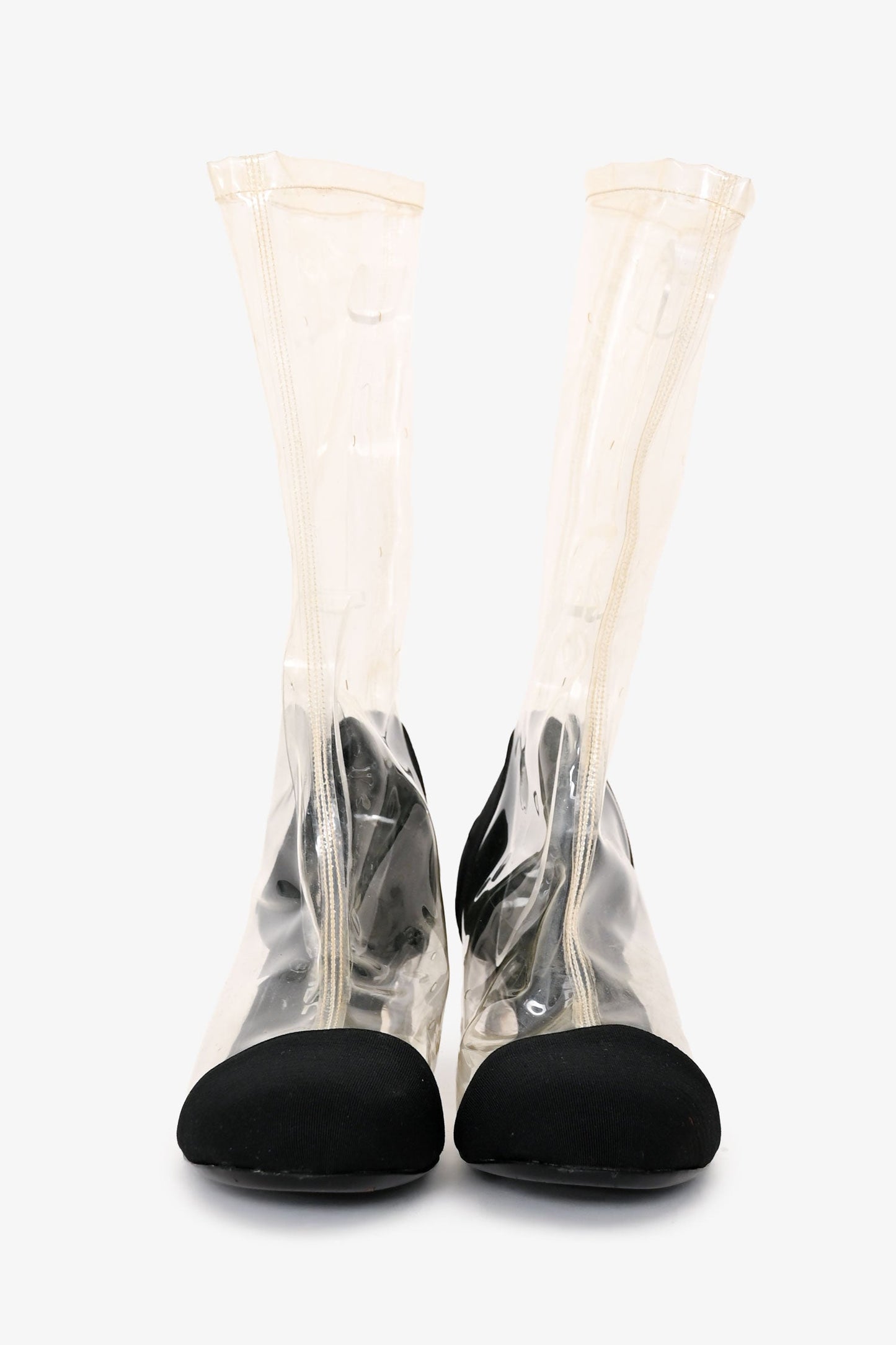 Pre-Loved Chanel™ 2018 Black/Transparent PVC Interlocking CC Boots Size 37