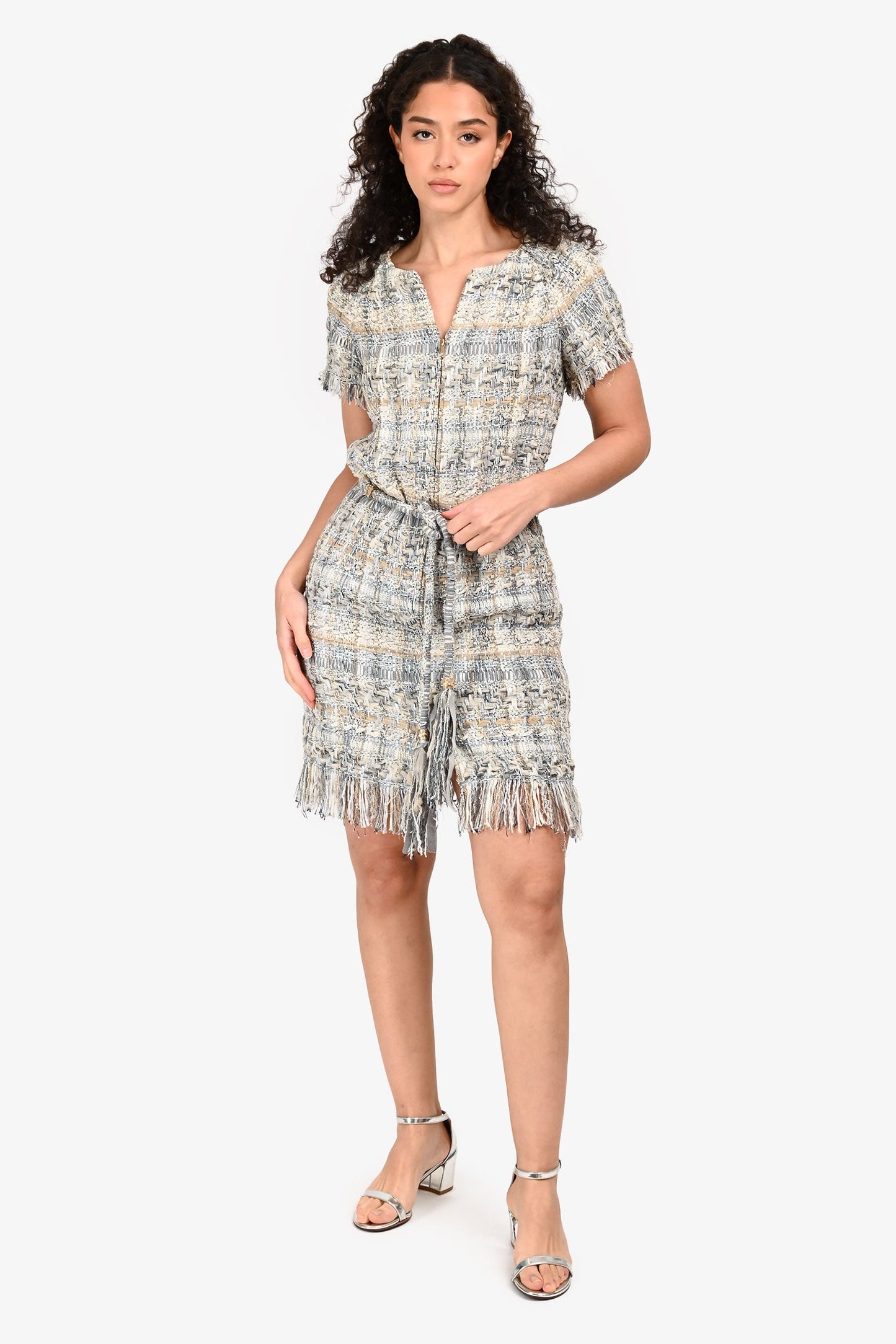 Pre-Loved Chanel™ 2018 Runway Grey/Beige Tweed Mini Dress Size 36