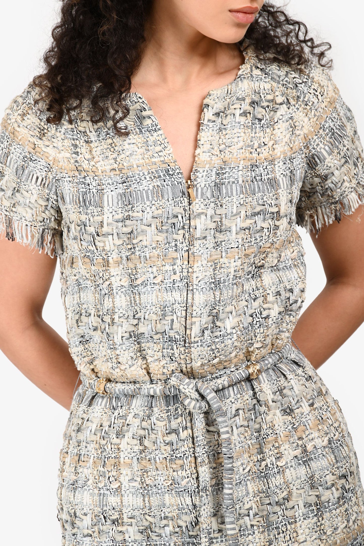 Pre-Loved Chanel™ 2018 Runway Grey/Beige Tweed Mini Dress Size 36