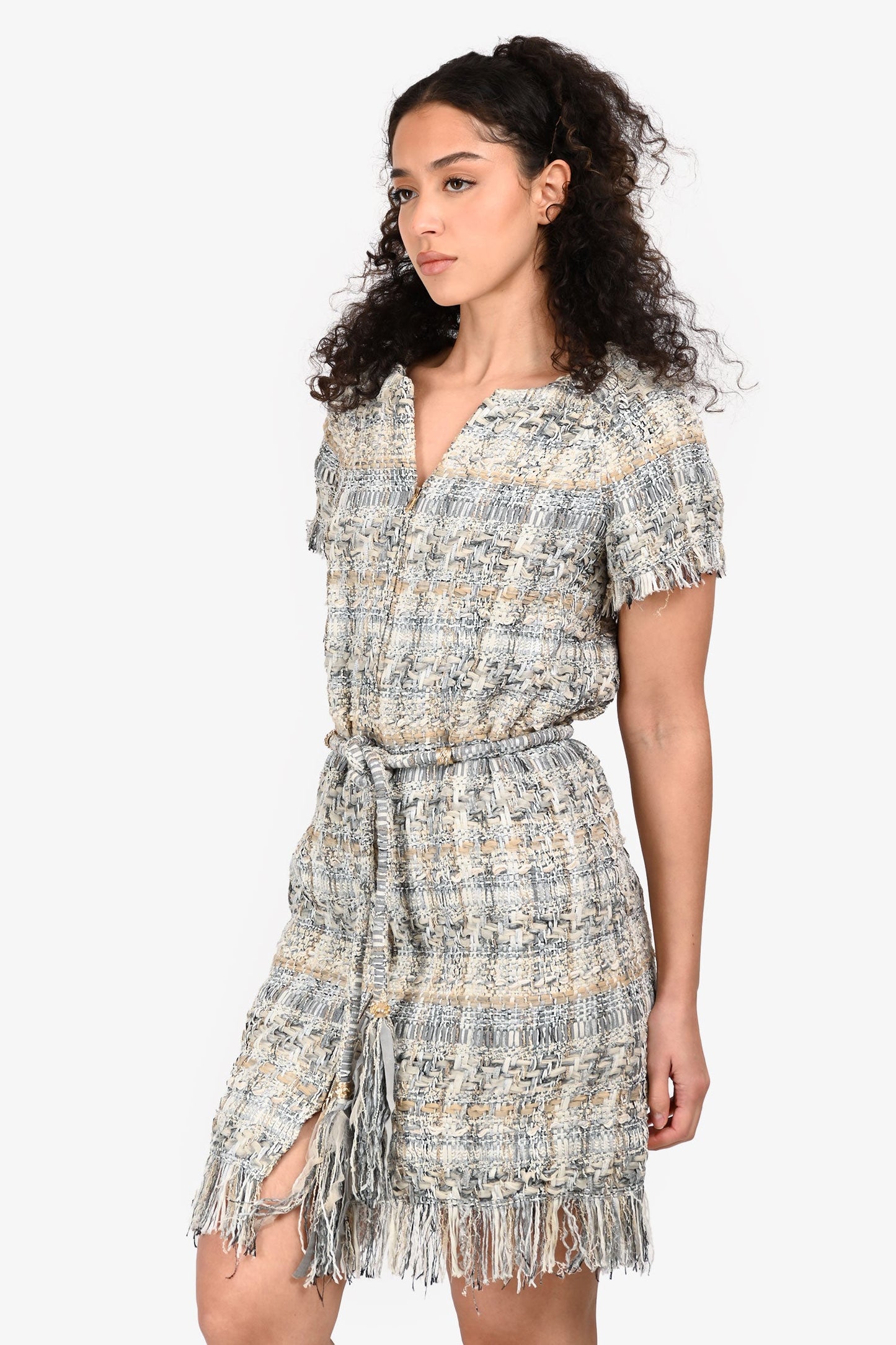 Pre-Loved Chanel™ 2018 Runway Grey/Beige Tweed Mini Dress Size 36