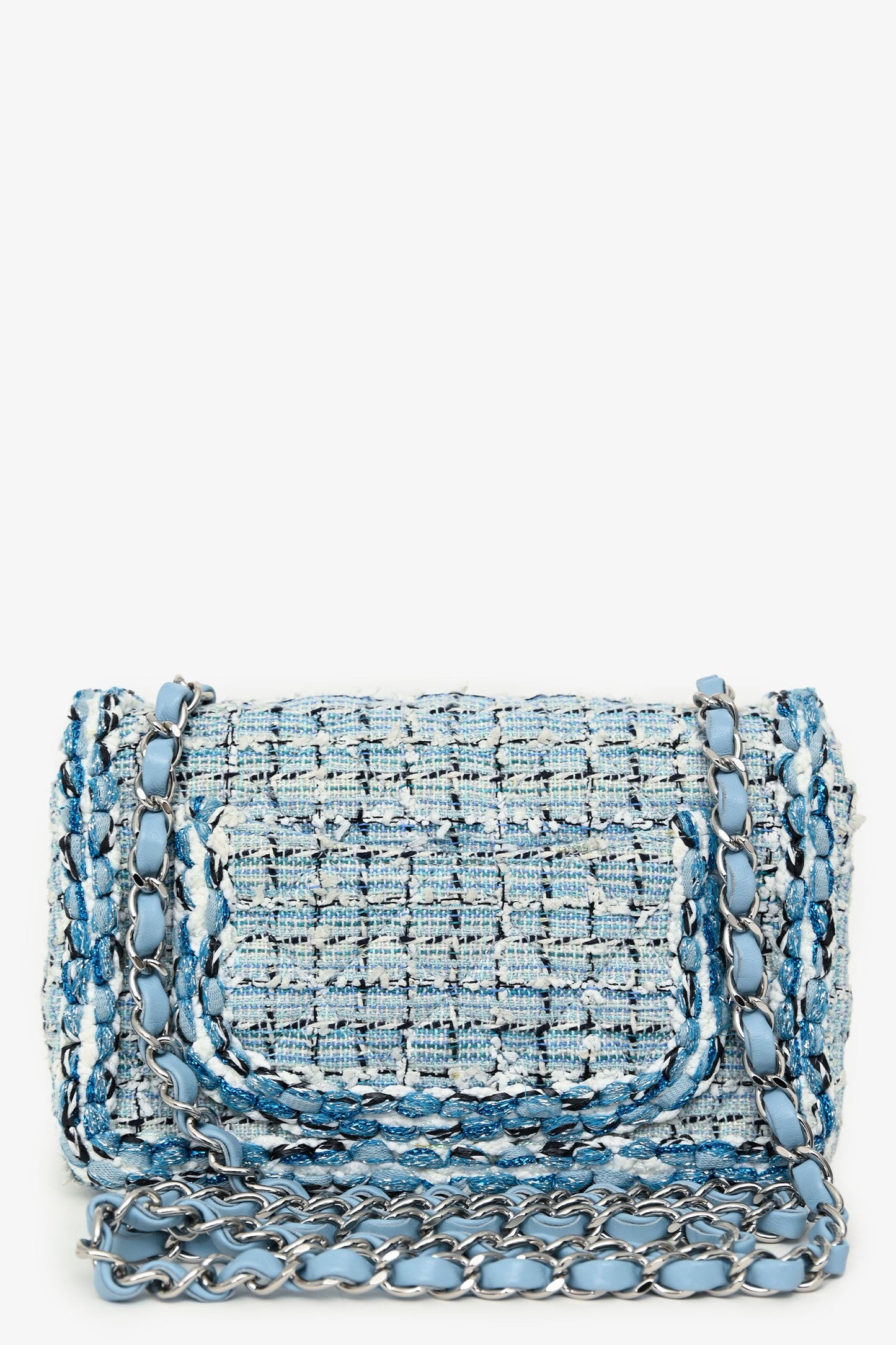 Pre-Loved Chanel™ 2019C Blue Tweed Mini Single Flap Silver Hardware