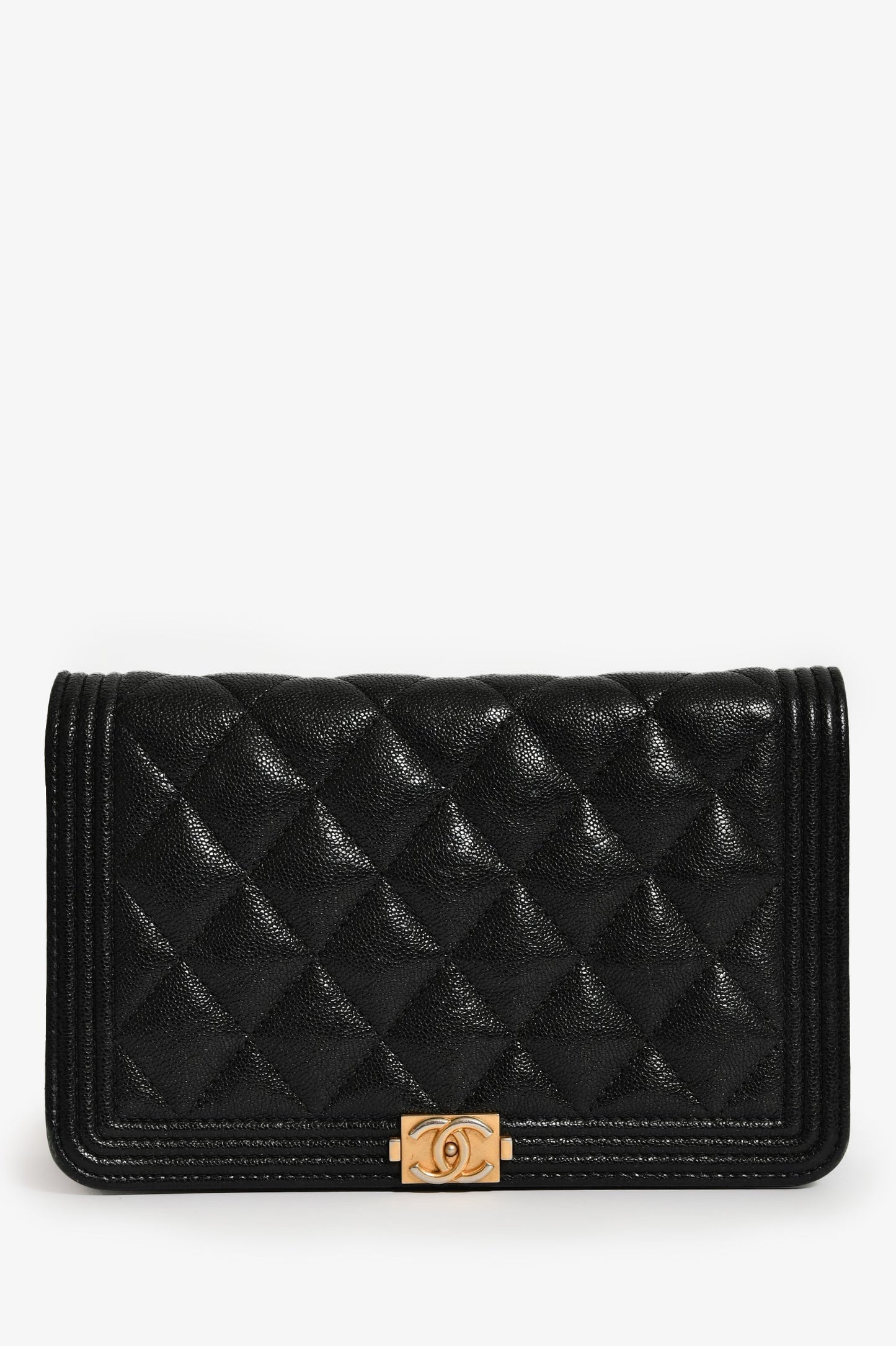 Pre-Loved Chanel™ 2018/19 Black Caviar Leather CC Boy Wallet on Chain
