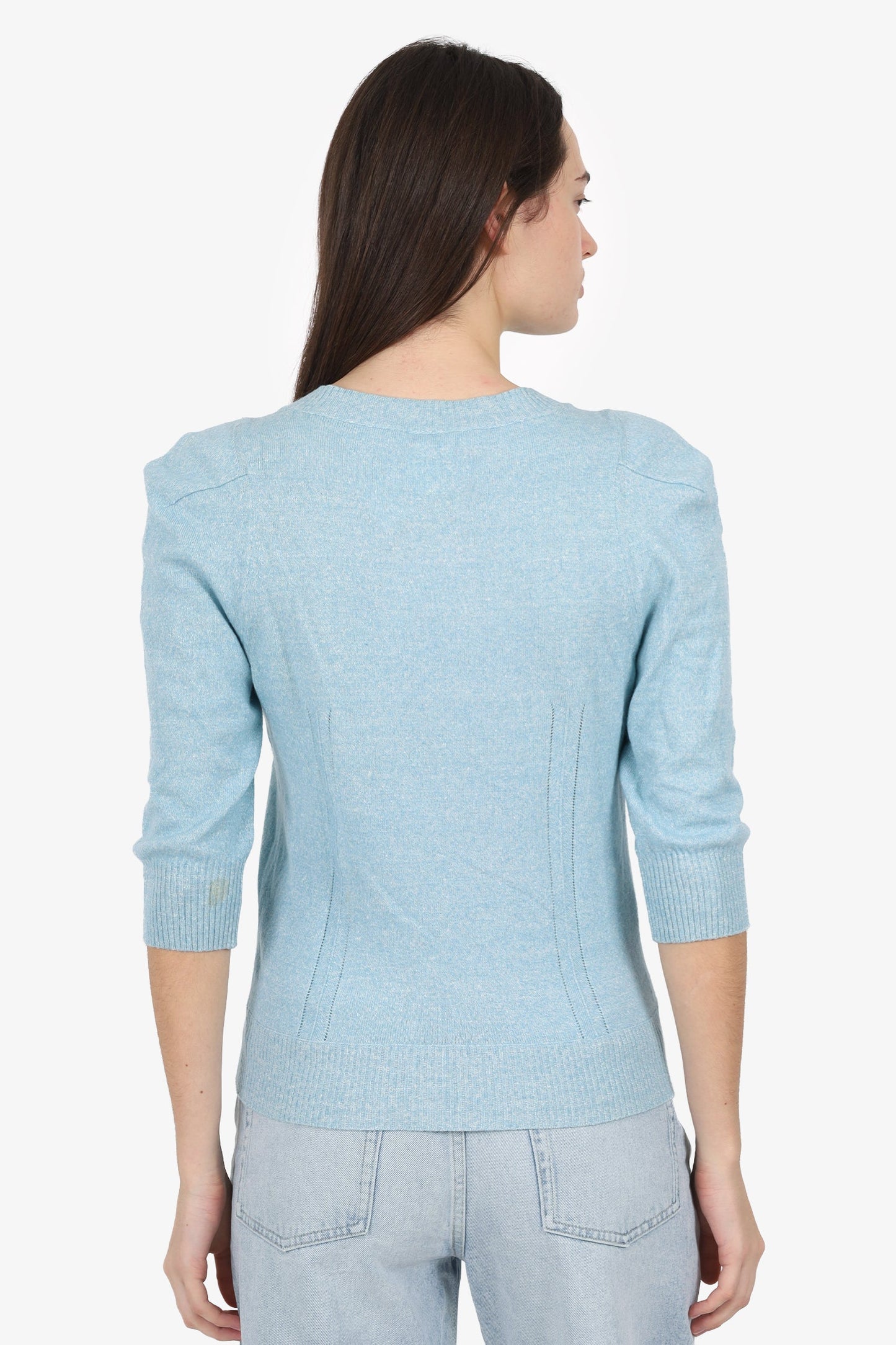 Pre-Loved Chanel™ Blue Linen/Cashmere Knit Cardigan Size 36