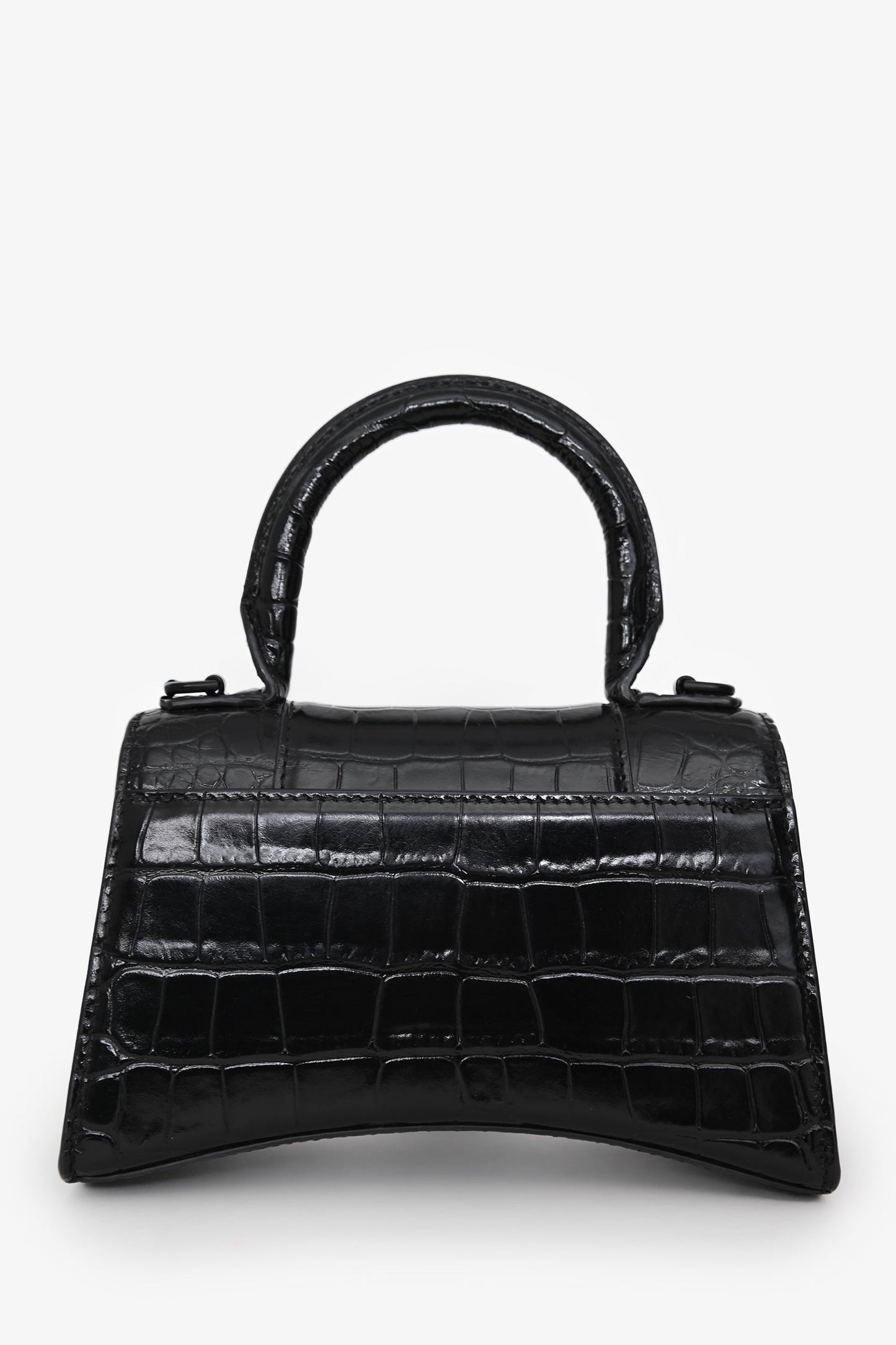 Balenciaga Black Croc Embossed XS Hourglass Top Handle Bag With Strap