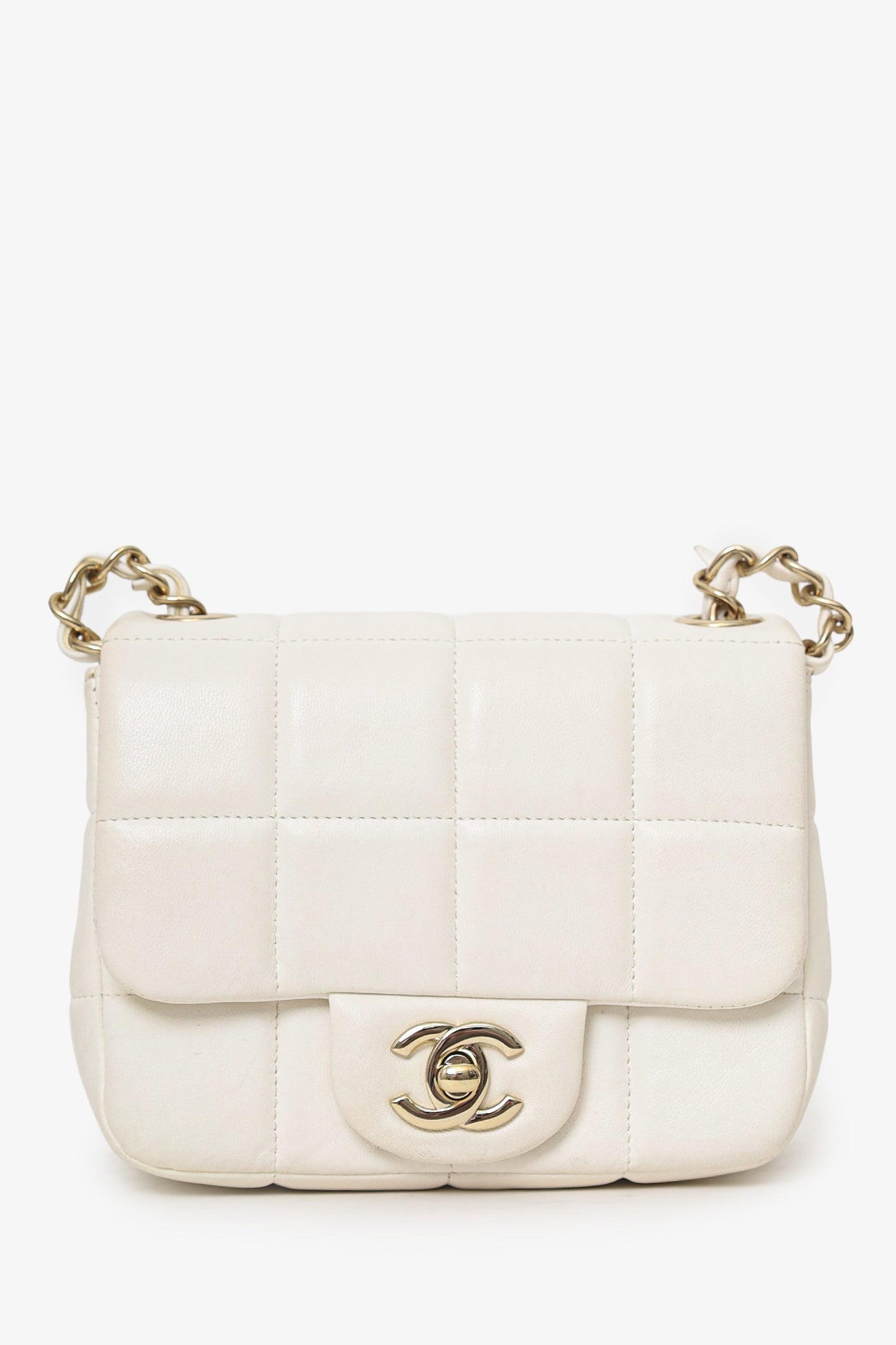 Pre-Loved Chanel™ 2023 White Quilted Lambskin Resin Crystal Monacoco Mini Square Flap Bag