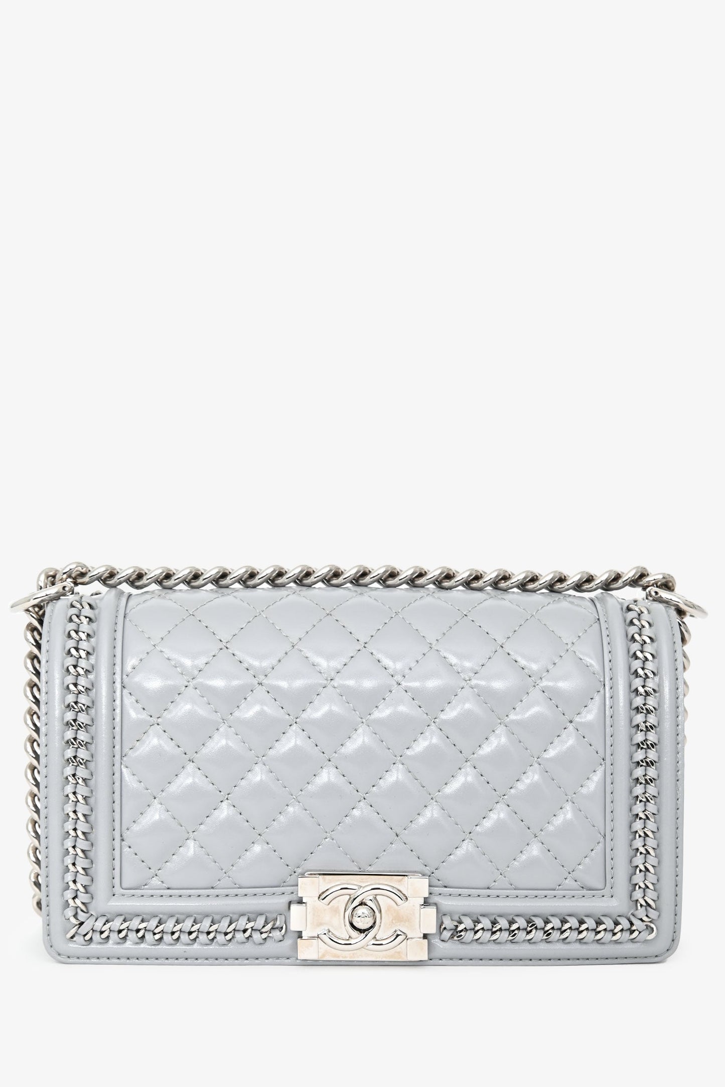 Pre-Loved Chanel™ 2019-2020 Grey Leather Quilted Medium Boy Bag SHW