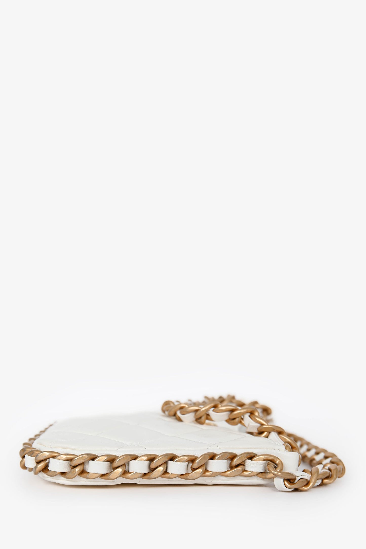 Pre-Loved Chanel™ 2023 White Leather Mini Chain CC Round Hobo Bag GHW