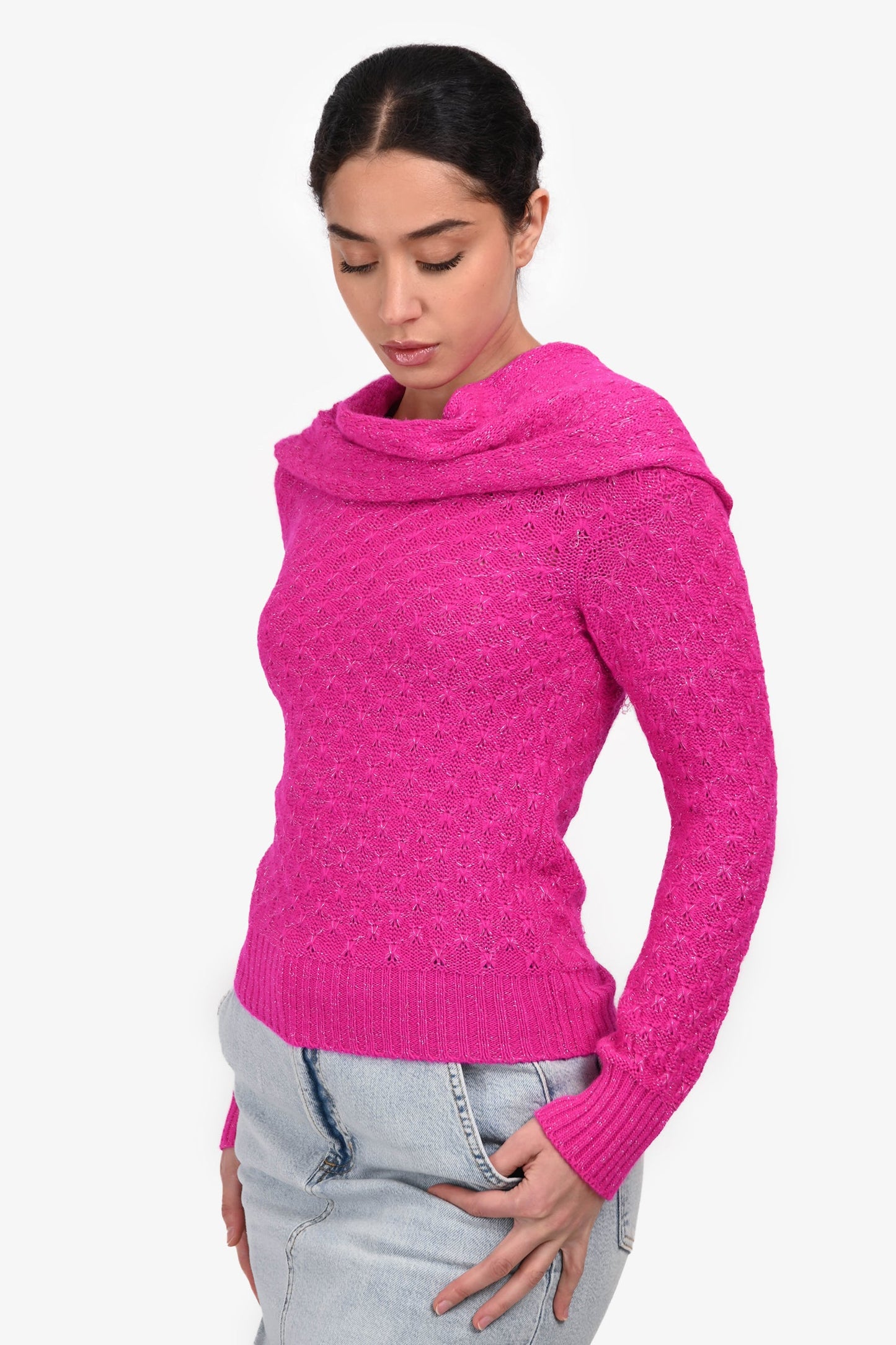 Pre-Loved Chanel™ Pink Alpaca Scarf Sweater Size 34