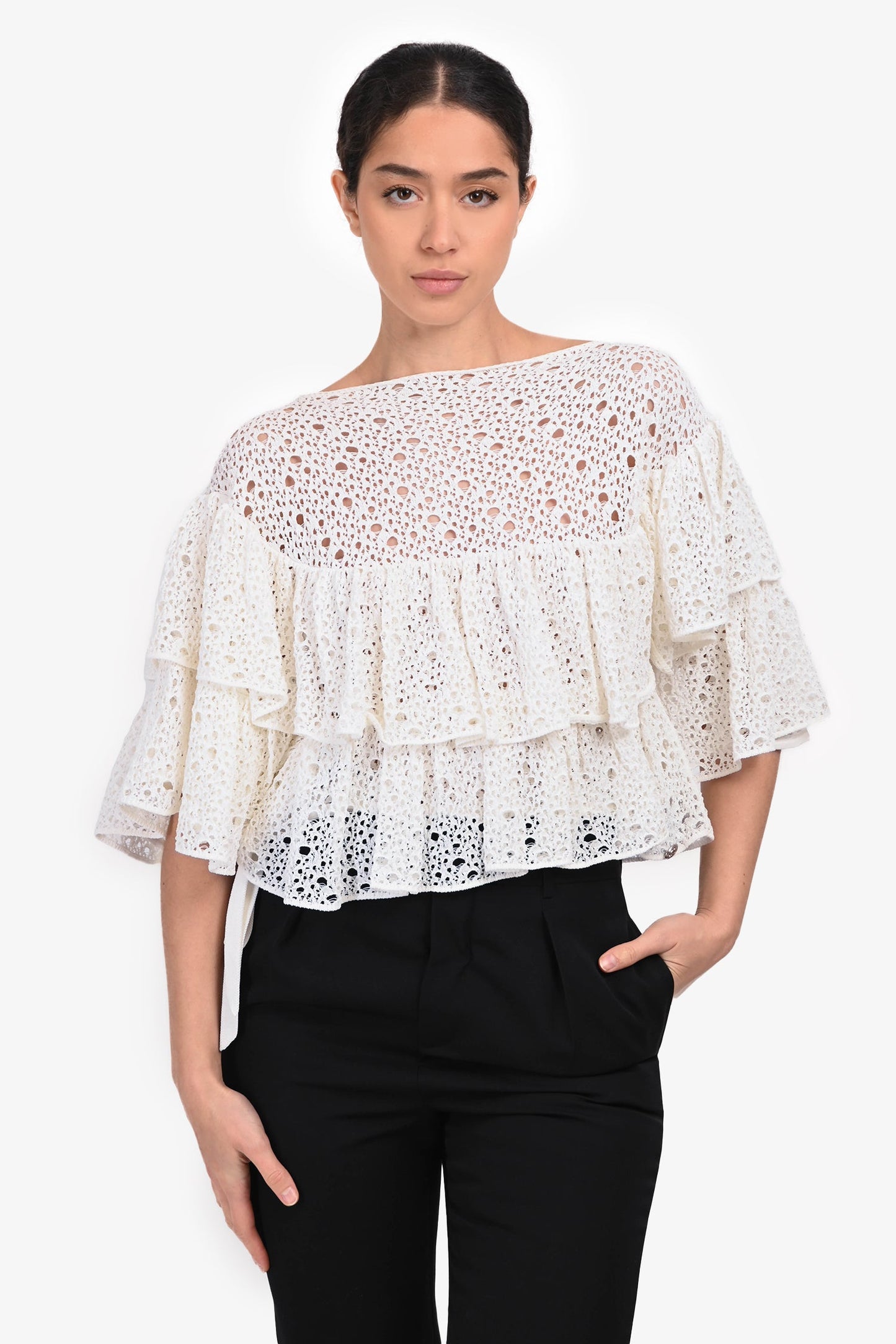 Pre-Loved Chanel™ 2012 White Ruffle Tiered Top Size 36