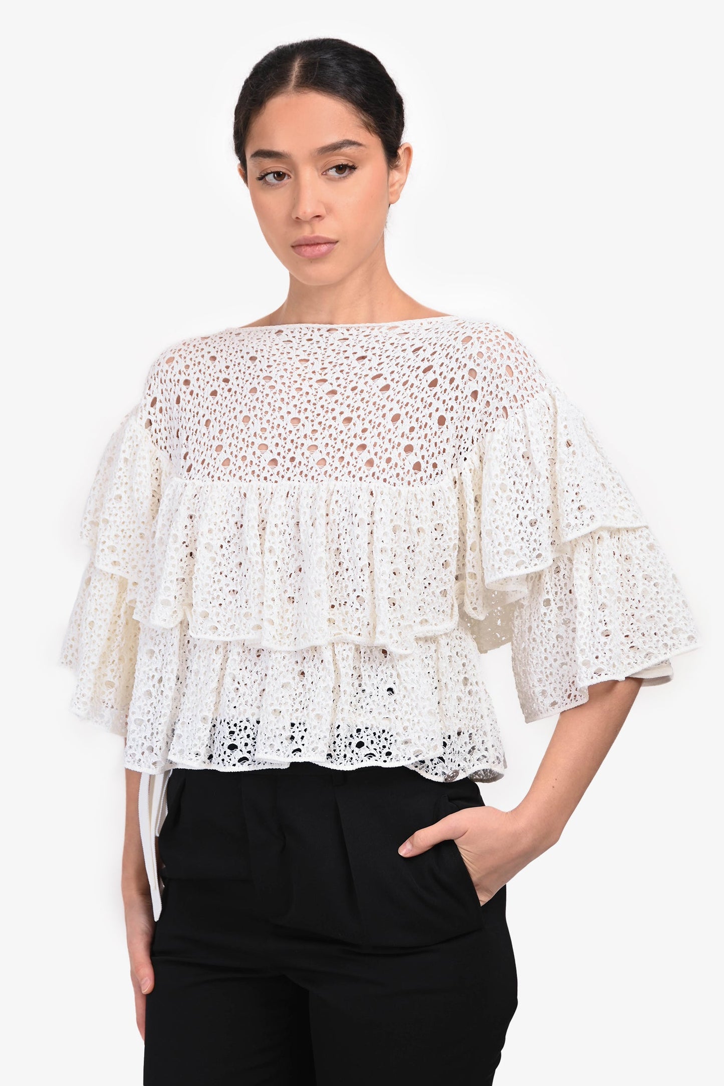 Pre-Loved Chanel™ 2012 White Ruffle Tiered Top Size 36