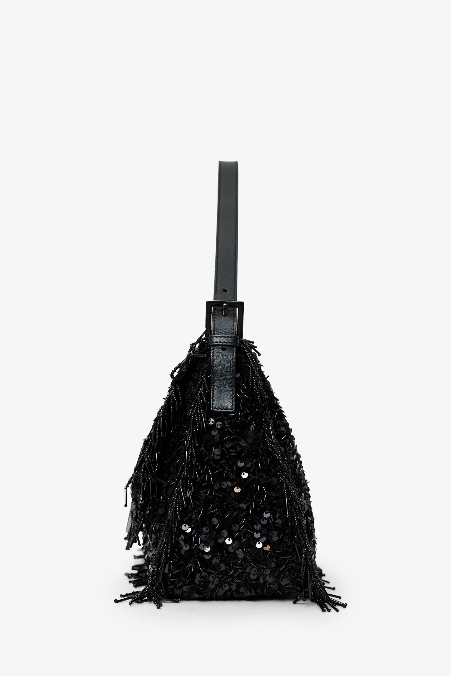 Fendi Limited Edition (1/30) Black Sequin Beaded Fringed Mama Baguette Shoulder Bag
