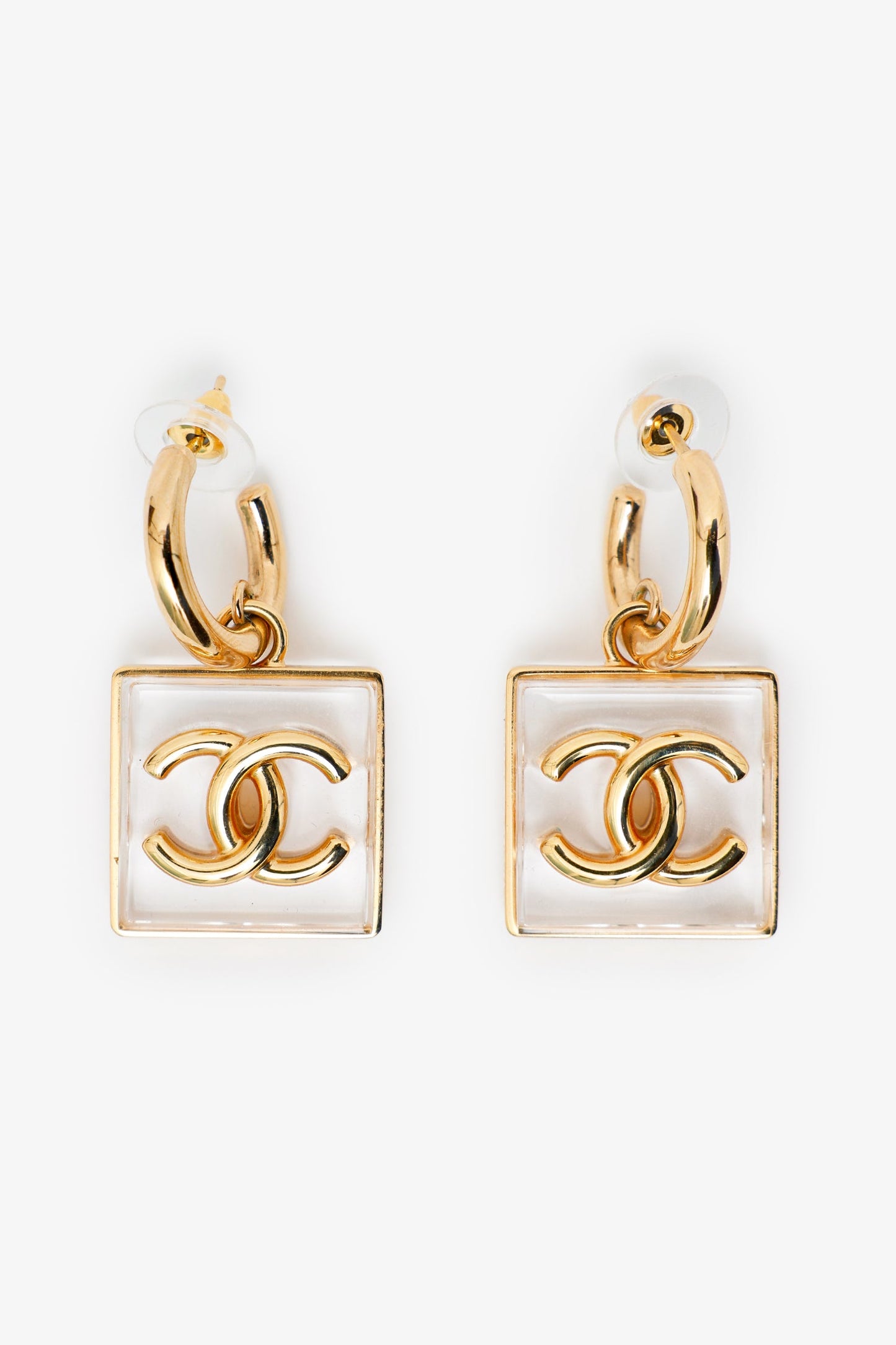 Pre-Loved Chanel™ 2023 Gold-tone Resin CC Square Drop Earrings