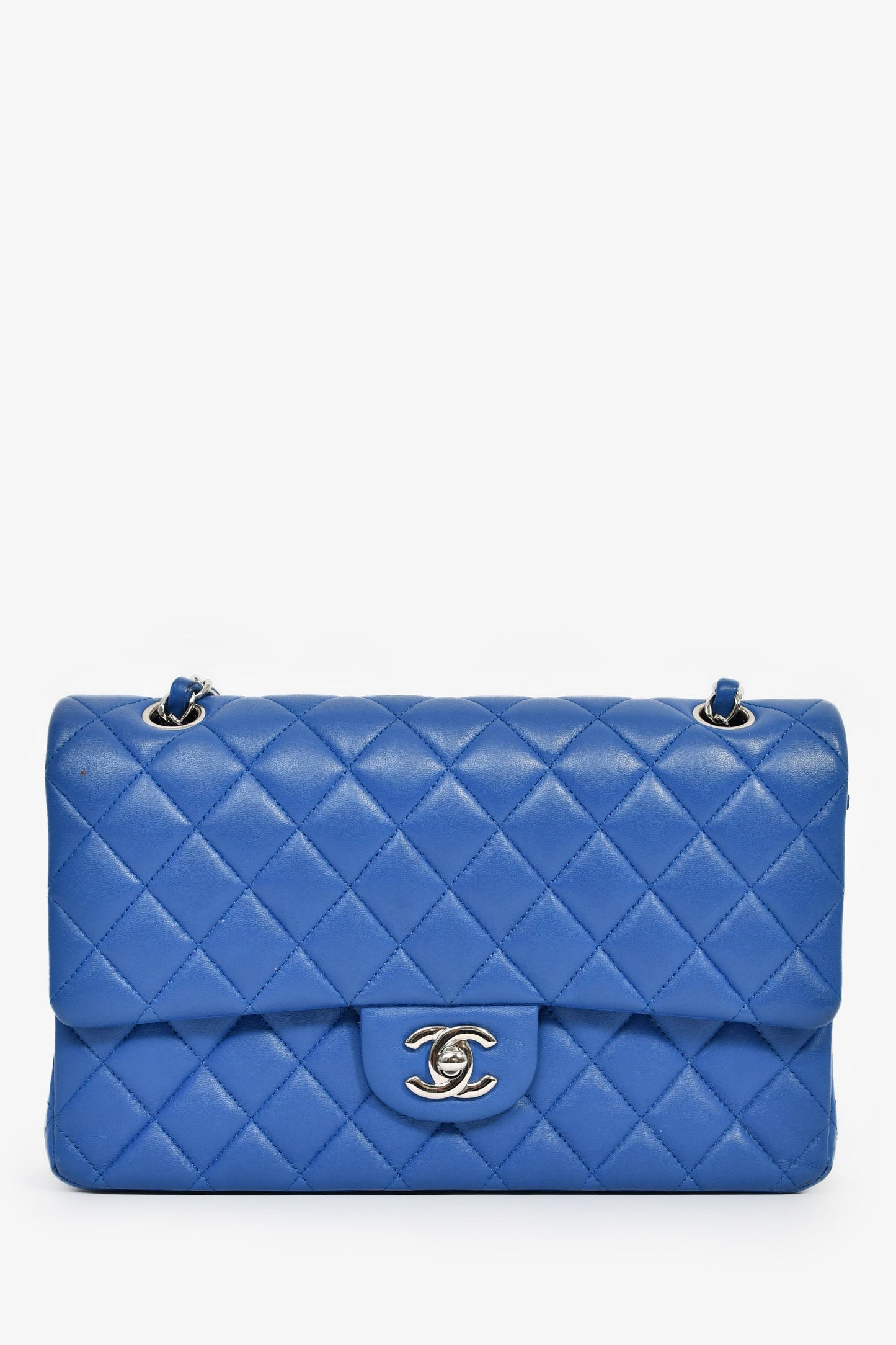 Pre-Loved Chanel™ 2016 Cobalt Blue Lambskin Medium Double Flap Shoulder Bag SHW