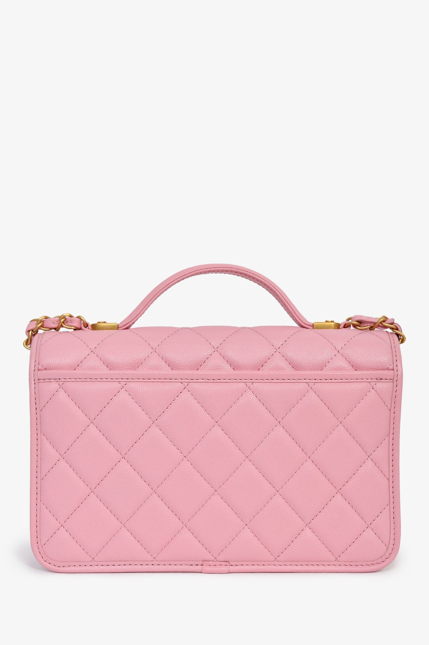 Pre-Loved Chanel™ 2022 Bubblegum Pink Caviar 'School Memory' Top Handle with Aged Gold Hardware