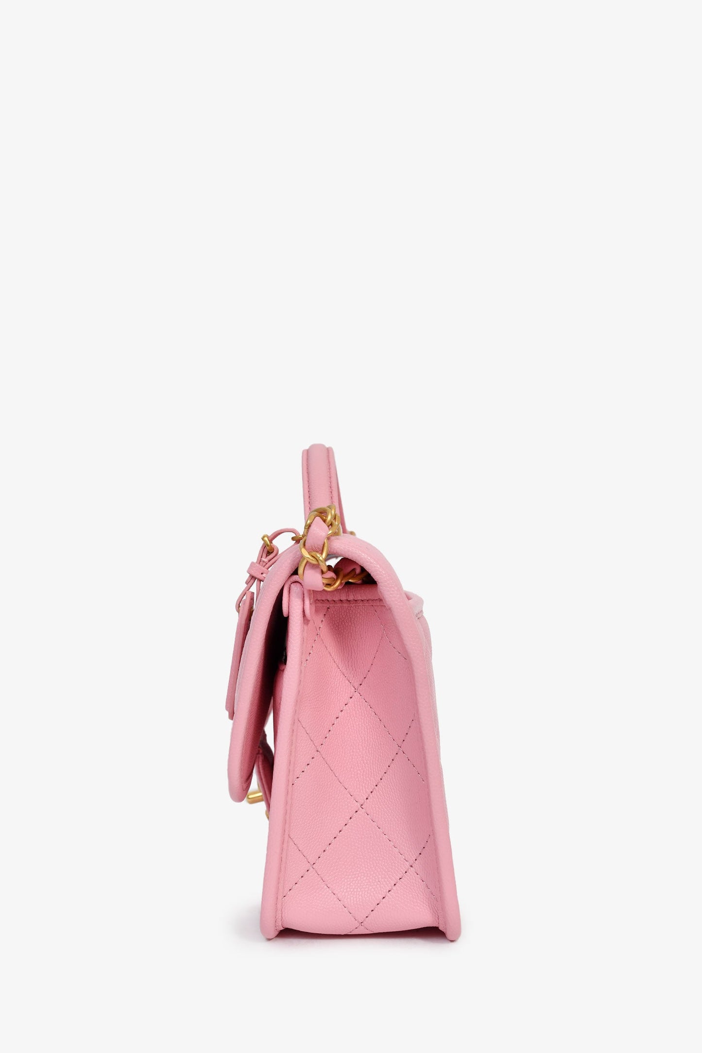 Pre-Loved Chanel™ 2022 Bubblegum Pink Caviar 'School Memory' Top Handle with Aged Gold Hardware