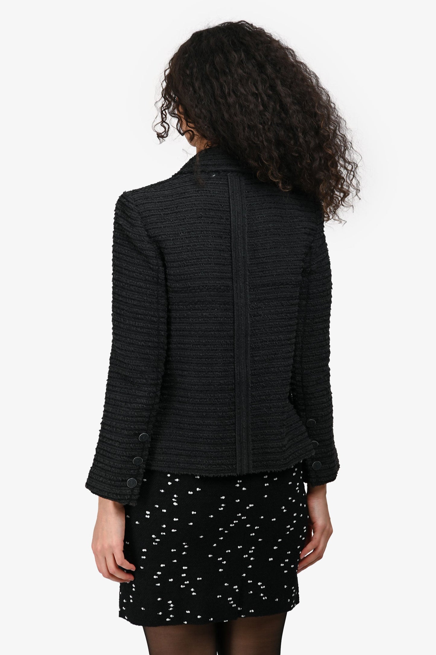 Pre-Loved Chanel™ 2014 Black Cotton Blend Tweed CC Logo Embellished Button Evening Jacket Size 36