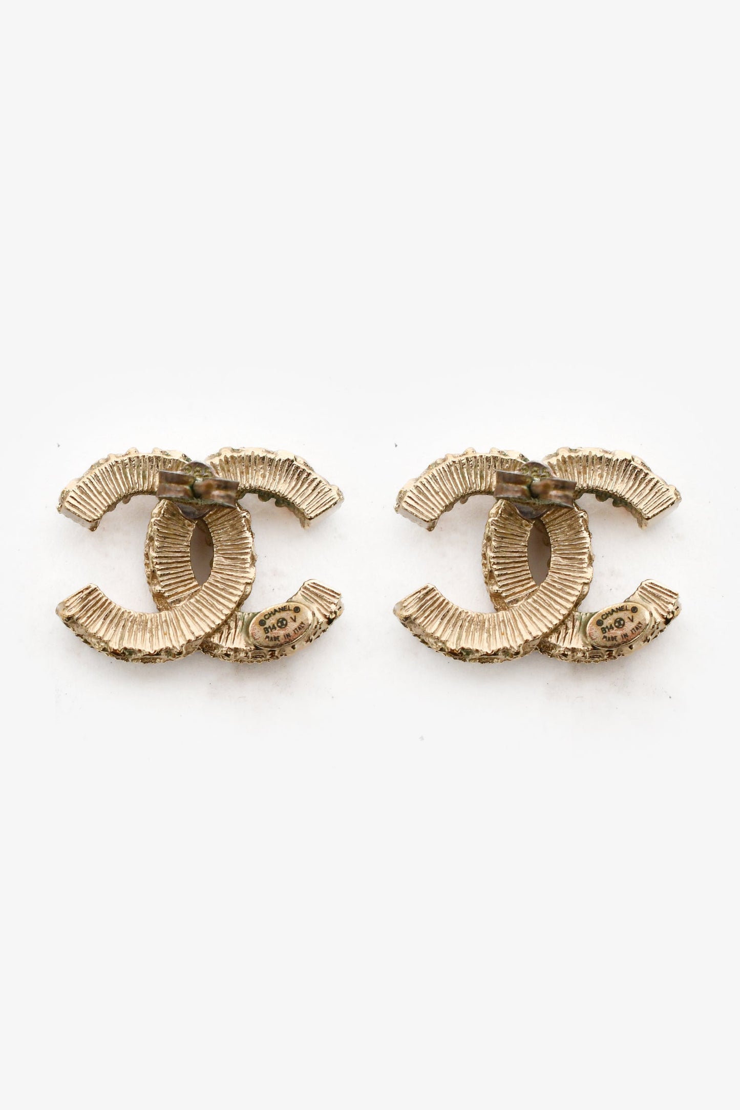 Pre-Loved Chanel™ 2014 Black/Gold CC Stud Earrings