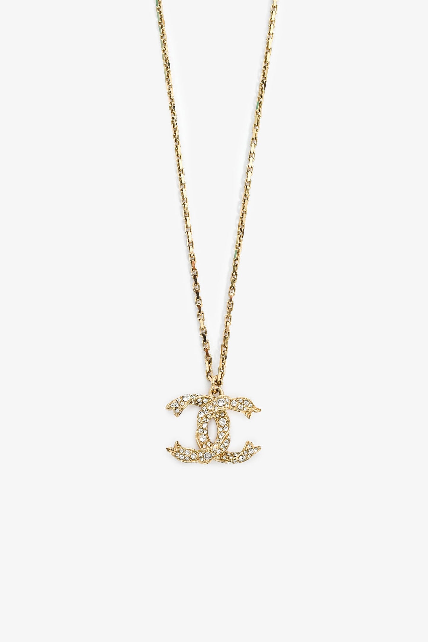 Pre-Loved Chanel™ 2019 Gold Tone Crystal Detail CC Faux Pearl Drop Necklace