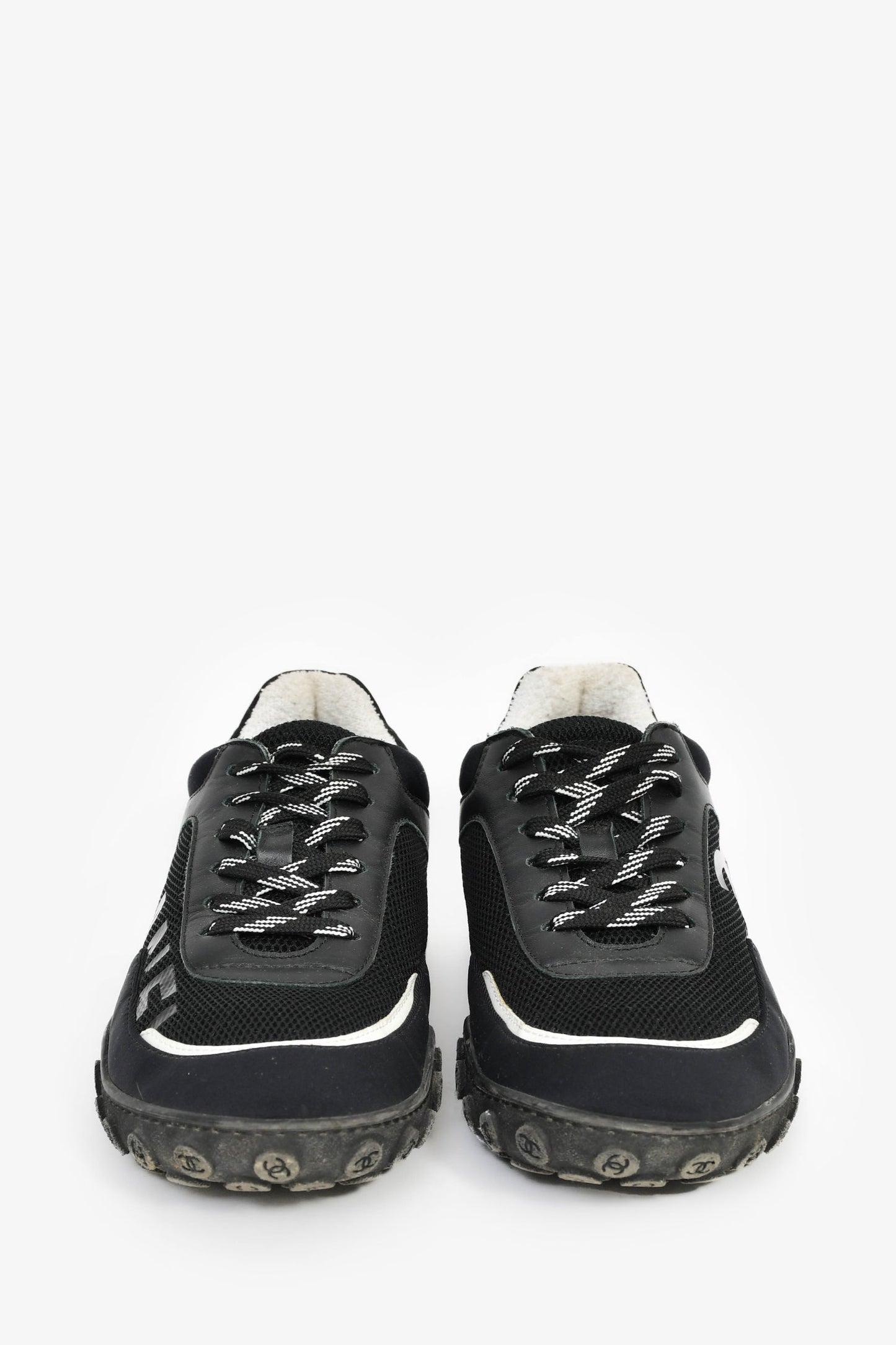 Pre-Loved Chanel™ Black Leather/Mesh Sneakers Size 36.5