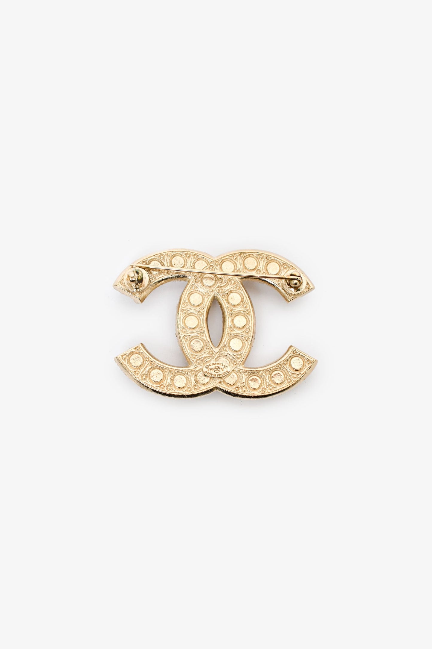 Pre-Loved Chanel™ 2016 Gold-plated Faux Pearl & Strass CC Brooch