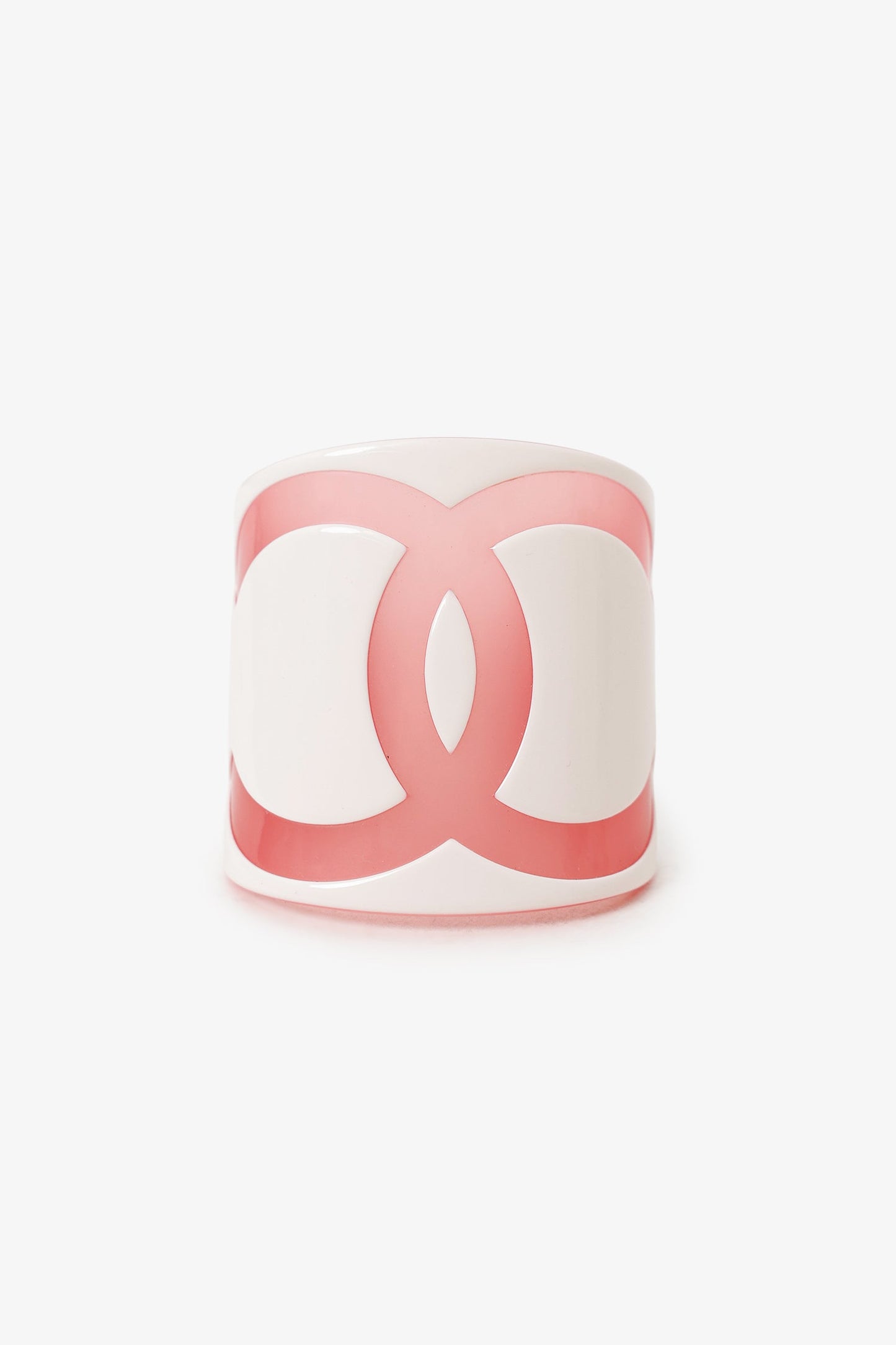 Pre-Loved Chanel™ White/Pink Resin CC Logo Wide Cuff Bangle