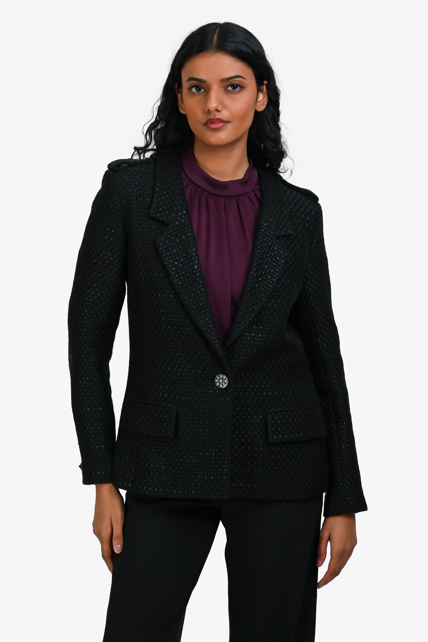 Pre-Loved Chanel™ 2005 Black Tweed Blazer Jacket Size 36