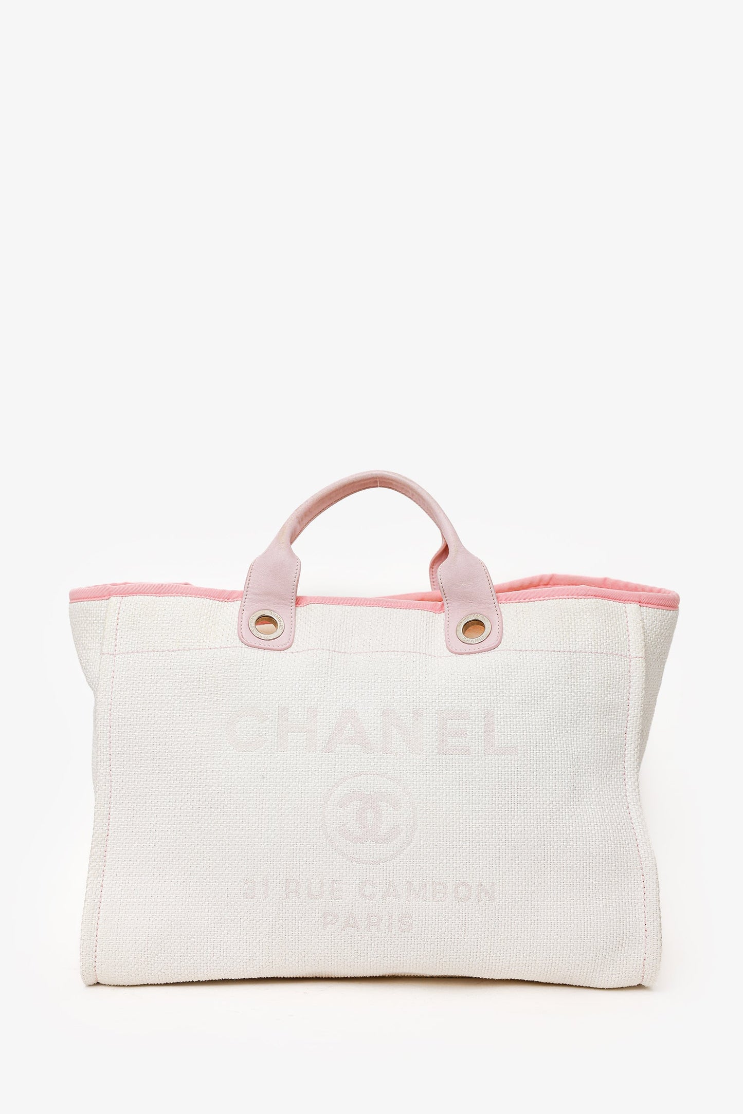 Pre-Loved Chanel™ 2015-16 White/Pink Medium Deauville Tote